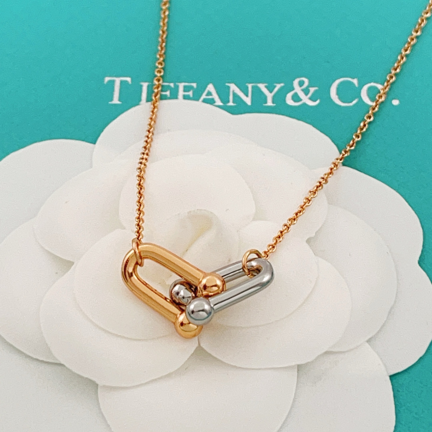 Tiffany Co HardWear necklace Two-tone rose gold and sterling silver no gemstones 16-18 inch adjustable