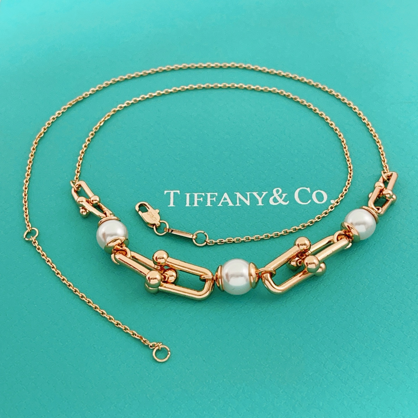Tiffany HardWear Pearl Link necklace Rose gold white pearl 45cm