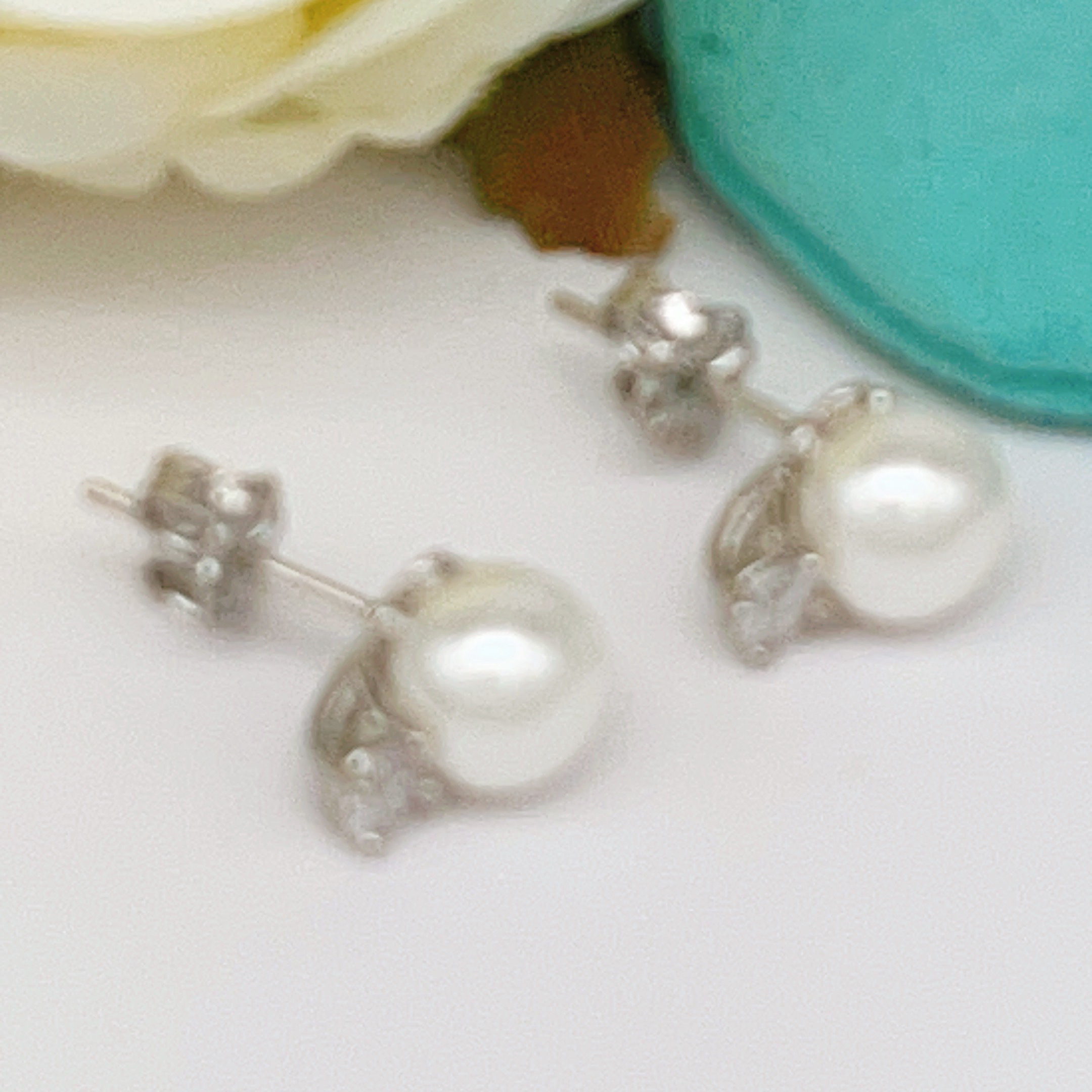 Tiffany Pearl Diamond Stud Earrings earrings silver-toned metal white freshwater pearl clear diamond accent 8mm pearl diameter