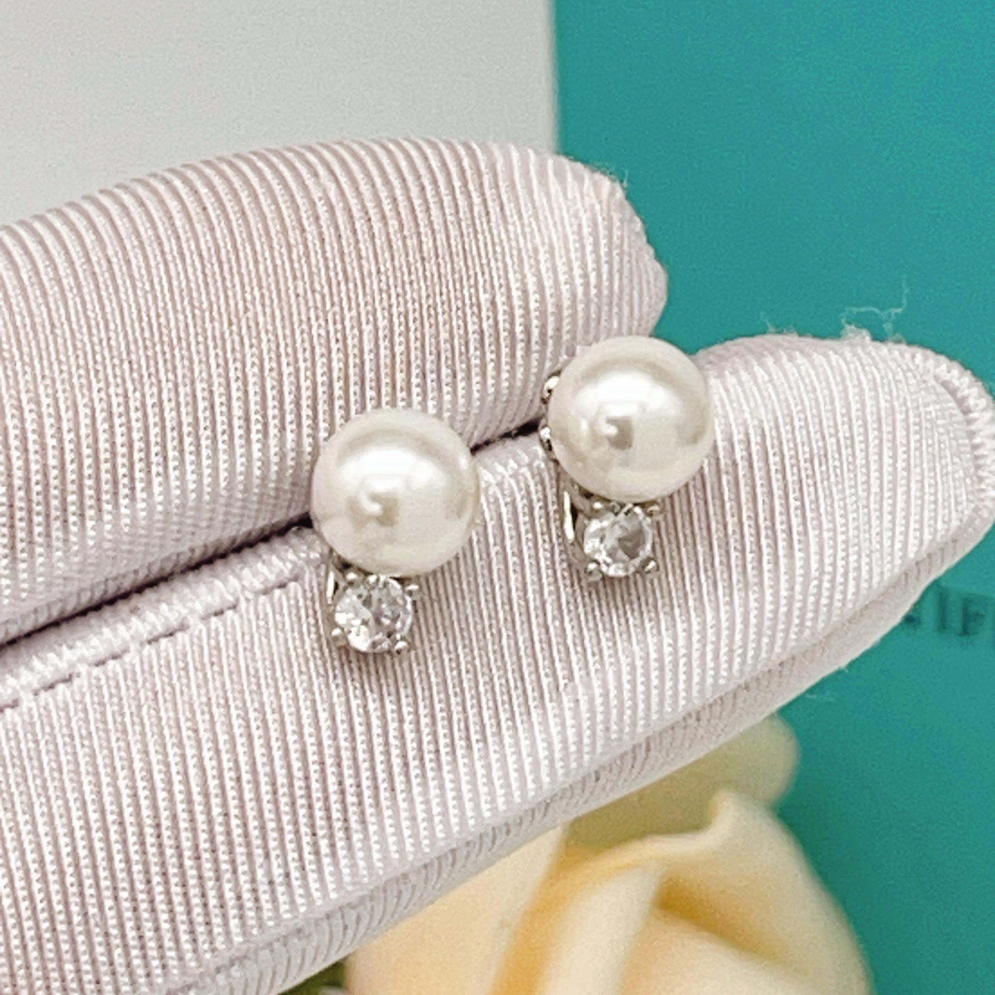 Tiffany Pearl Diamond Stud Earrings earrings silver-toned metal white freshwater pearl clear diamond accent 8mm pearl diameter