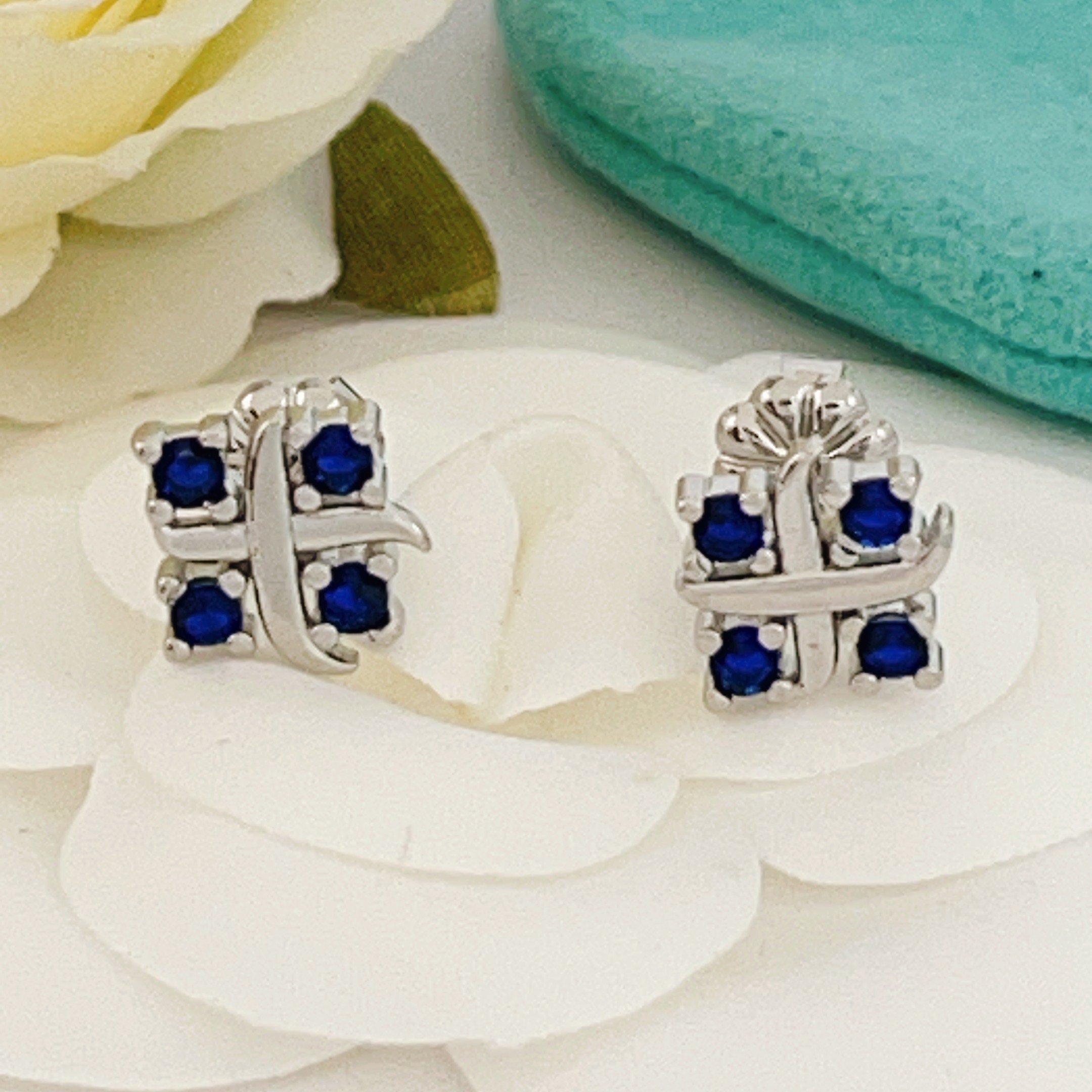 Tiffany Tiffany T earrings sterling silver with deep blue sapphire stones 8mm stud diameter