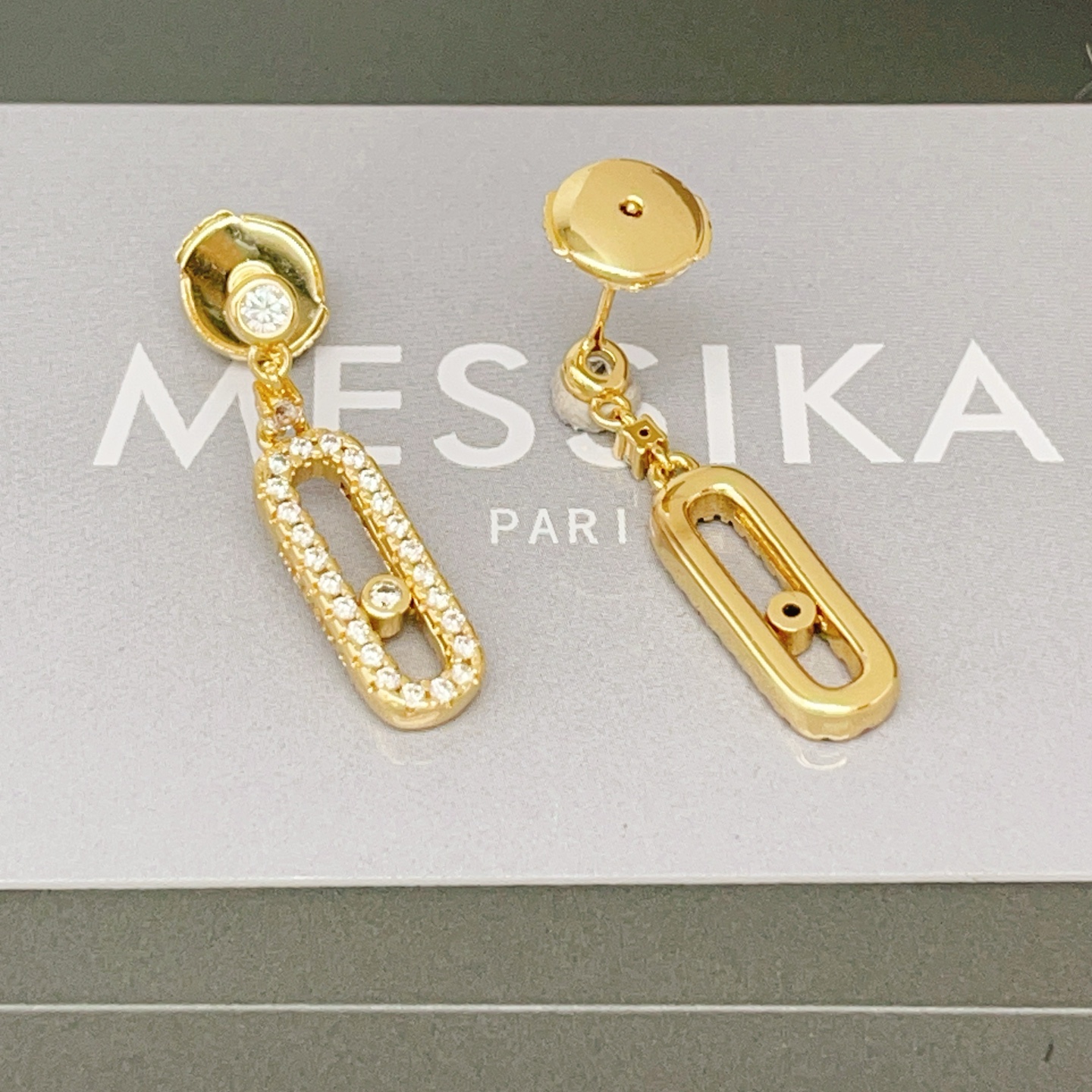 Messika Move Uno earrings yellow gold with clear diamond simulants 2 5cm drop length