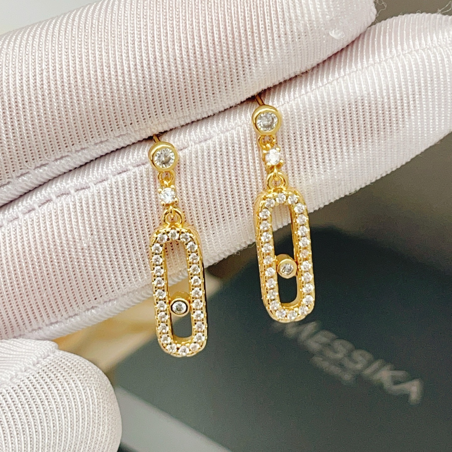 Messika Move Uno earrings yellow gold with clear diamond simulants 2 5cm drop length