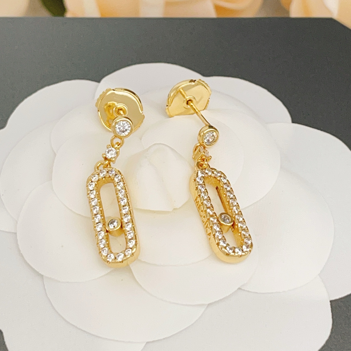 Messika Move Uno earrings yellow gold with clear diamond simulants 2 5cm drop length