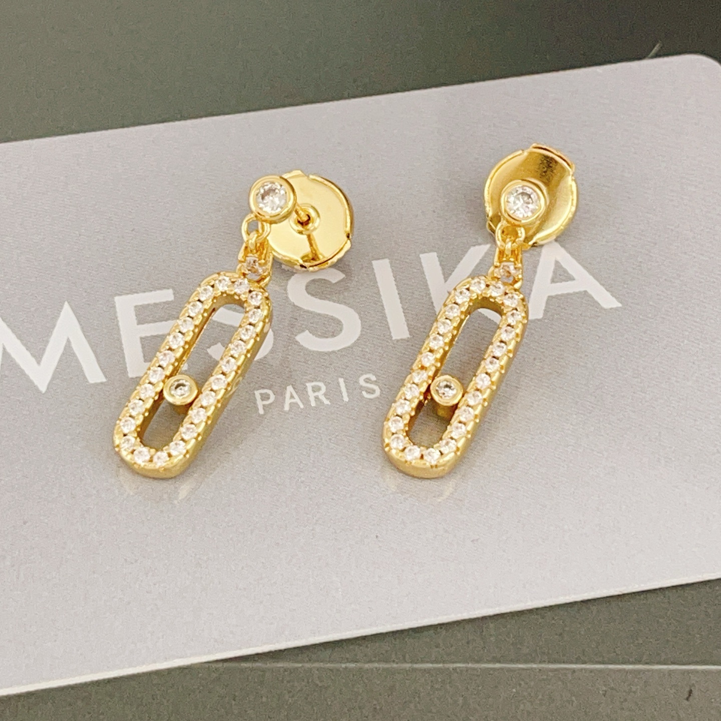 Messika Move Uno earrings yellow gold with clear diamond simulants 2 5cm drop length