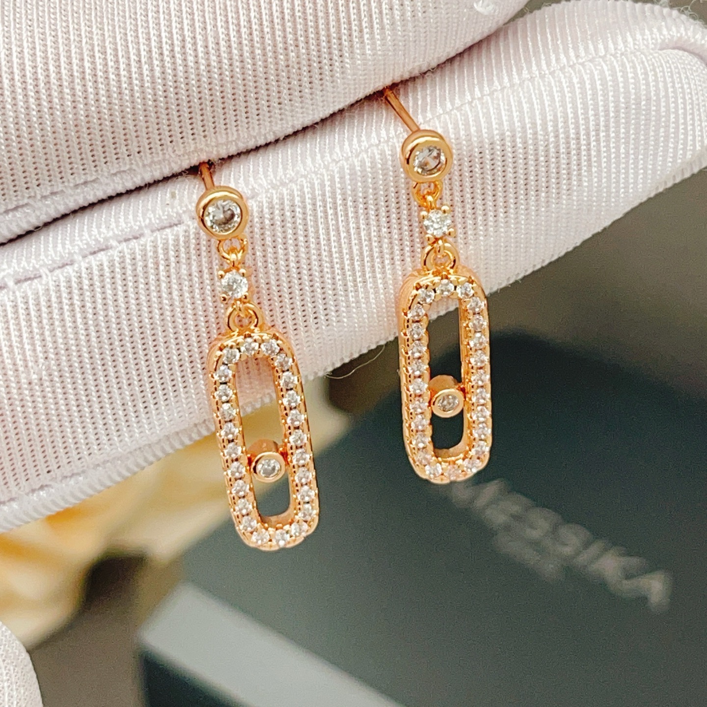 Messika Move Uno earrings rose gold with clear diamonds 2 5cm drop length
