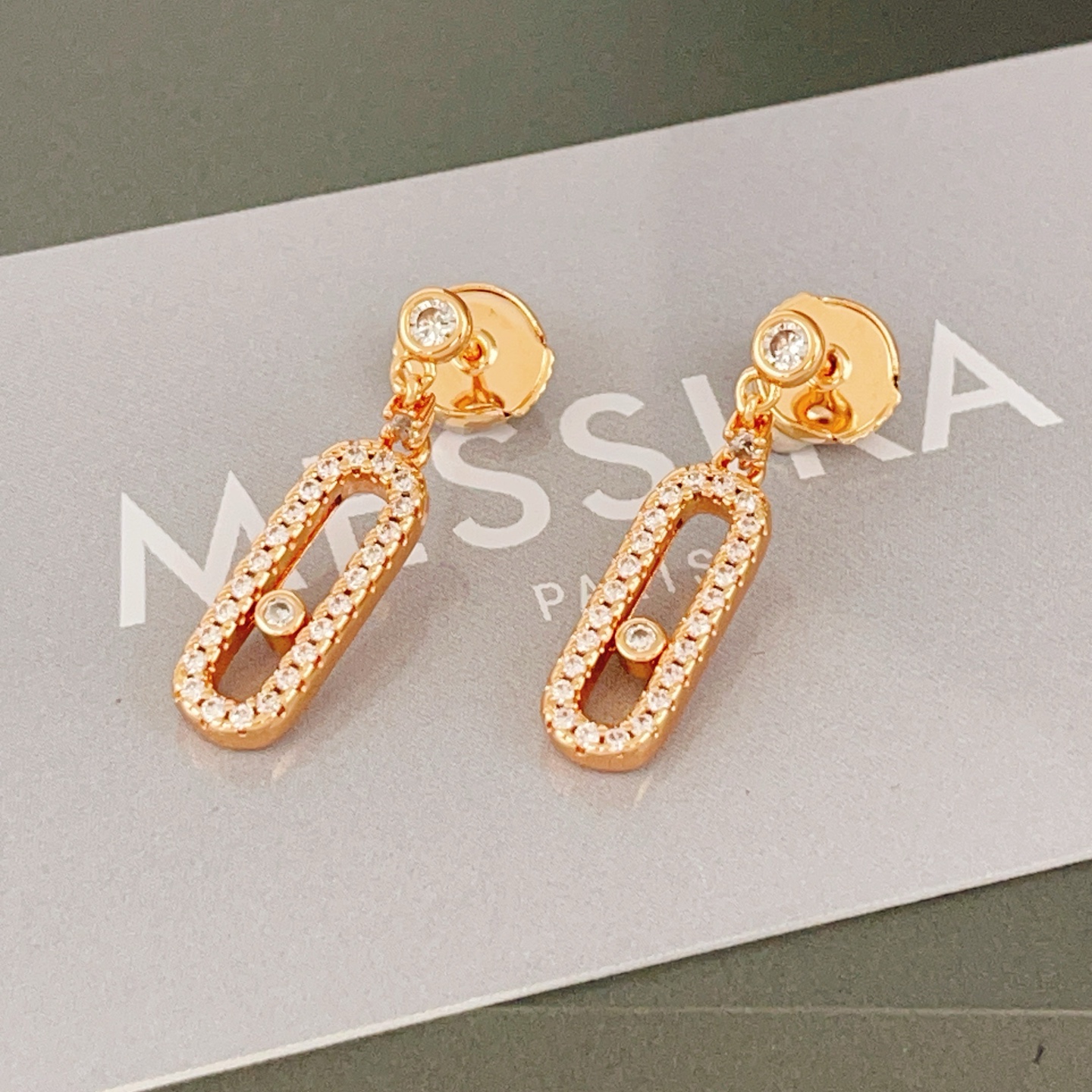 Messika Move Uno earrings rose gold with clear diamonds 2 5cm drop length
