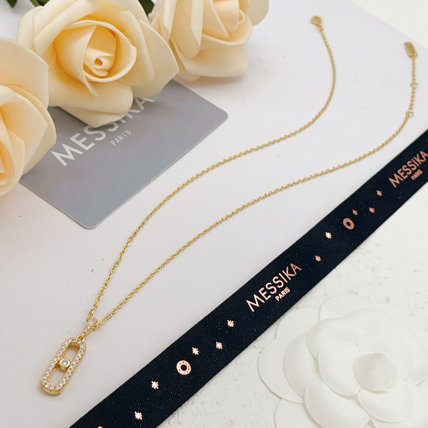 Messika Move Uno necklace yellow gold with clear diamonds 45cm