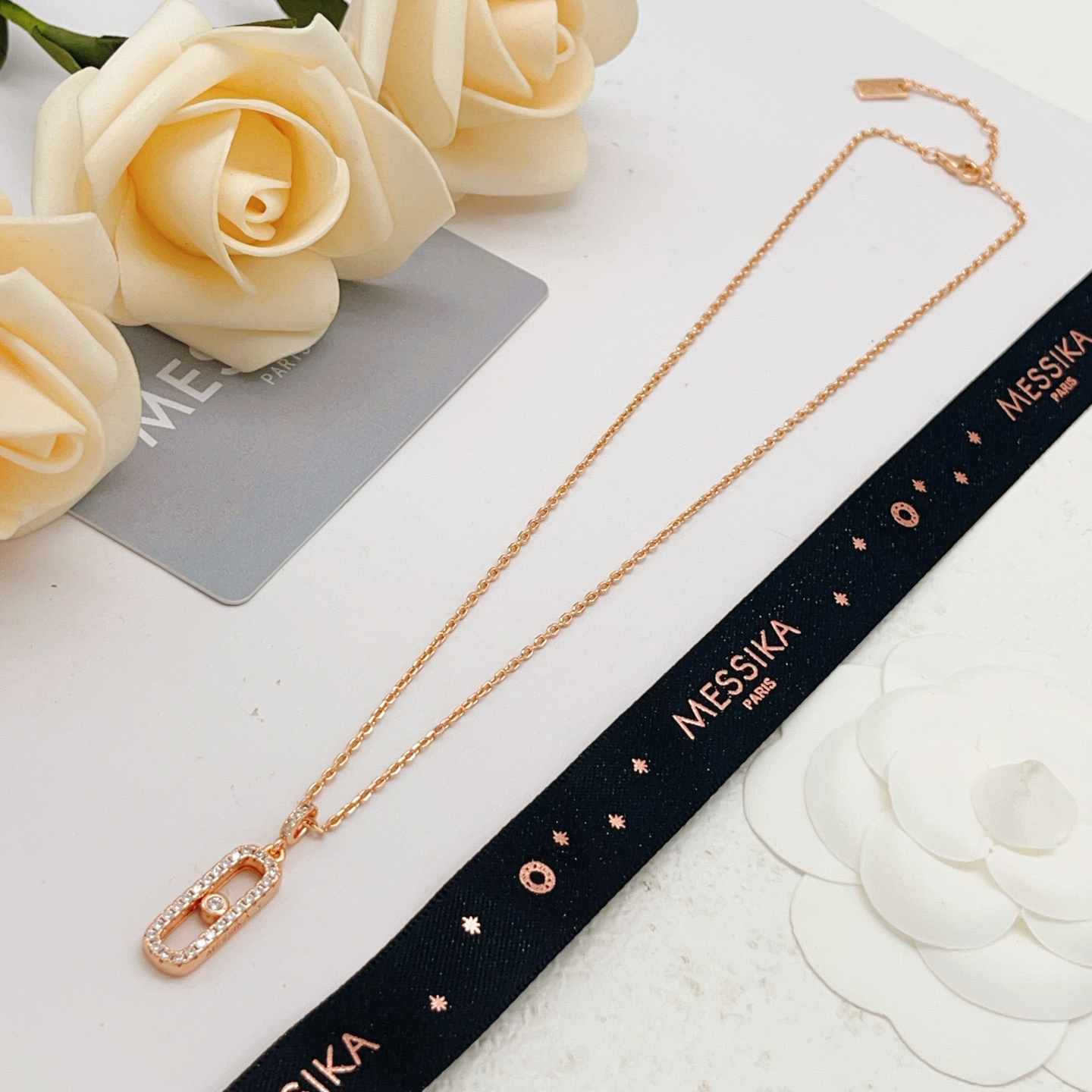 Messika Move Uno necklace rose gold clear diamond 45cm