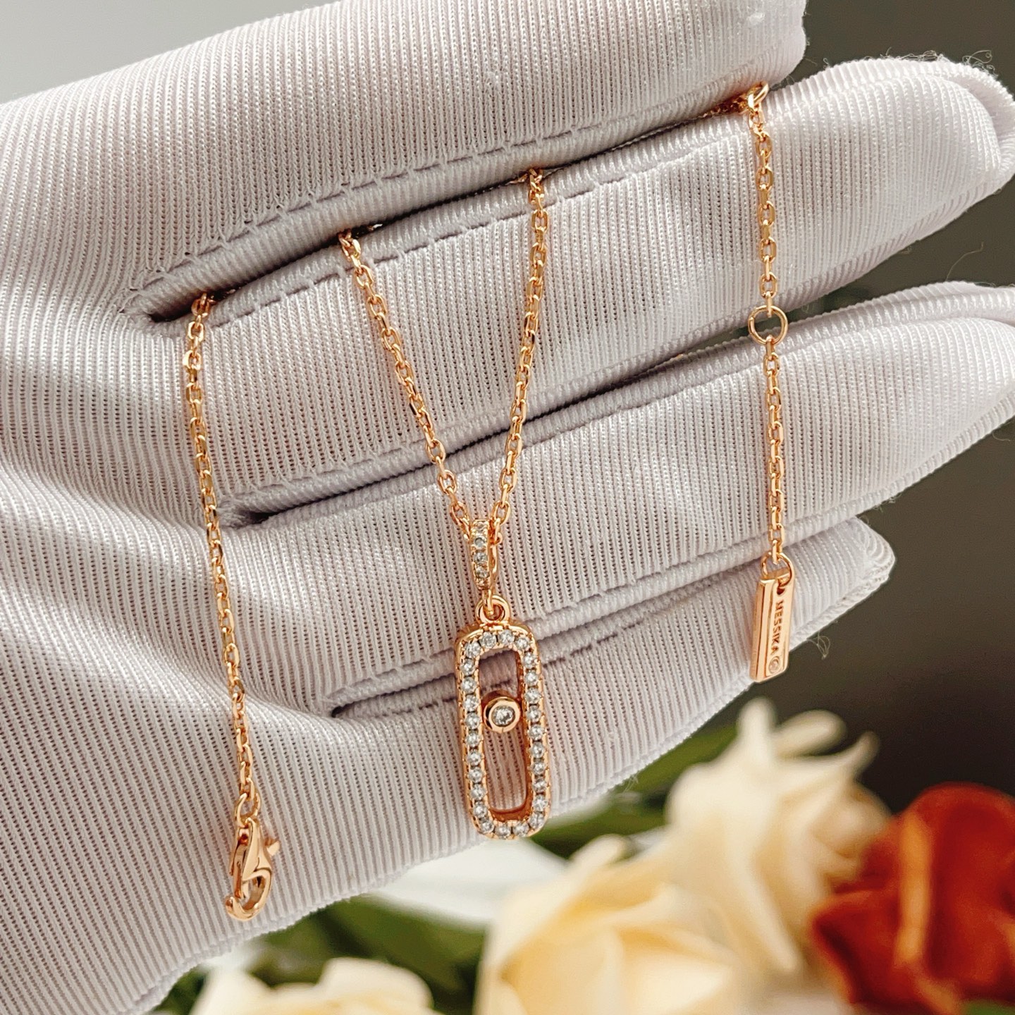 Messika Move Uno necklace rose gold clear diamond 45cm