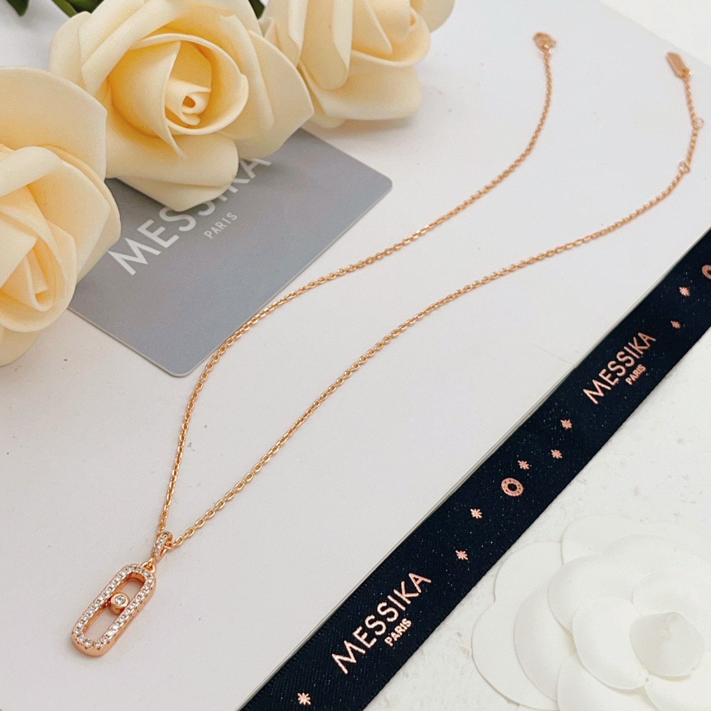 Messika Move Uno necklace rose gold clear diamond 45cm