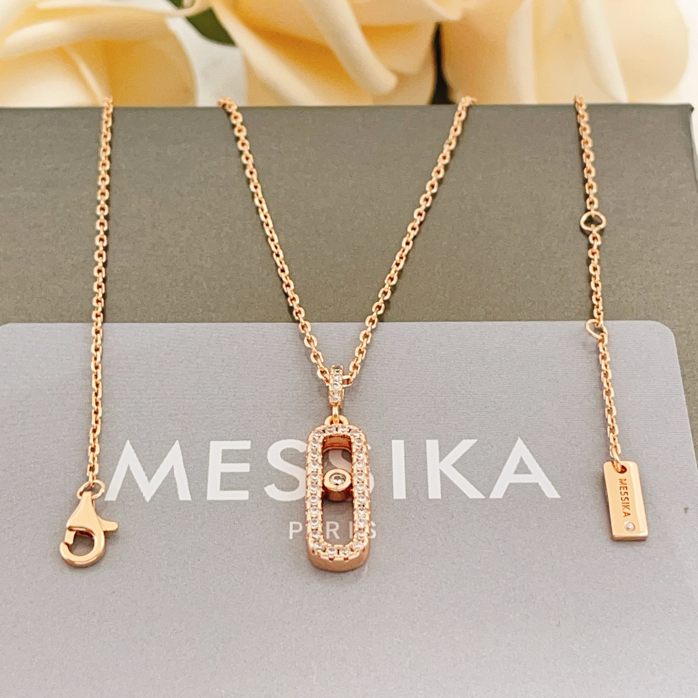 Messika Move Uno necklace rose gold clear diamond 45cm