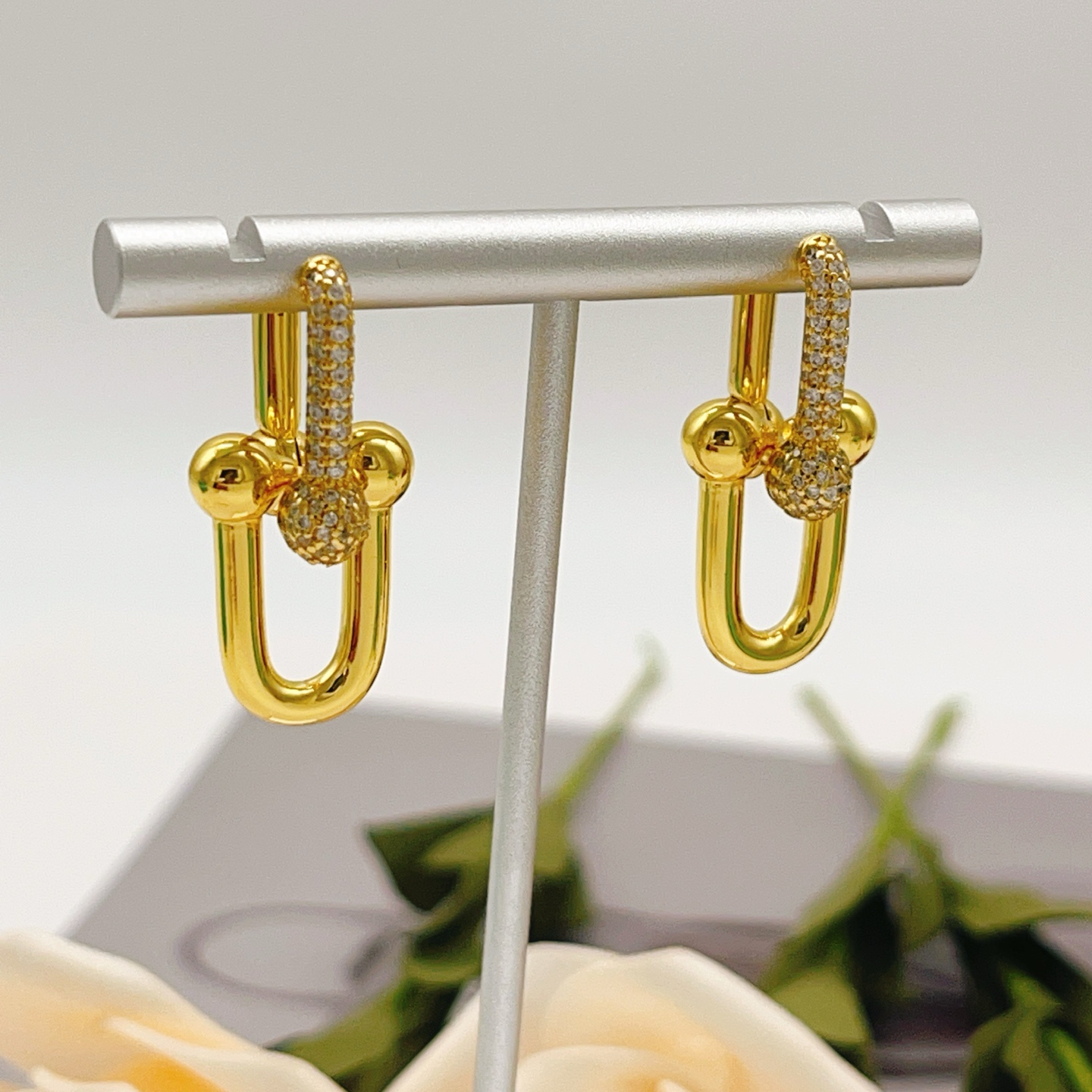 Tiffany Co HardWear earrings 18k yellow gold with pave set clear diamonds 2 5cm length