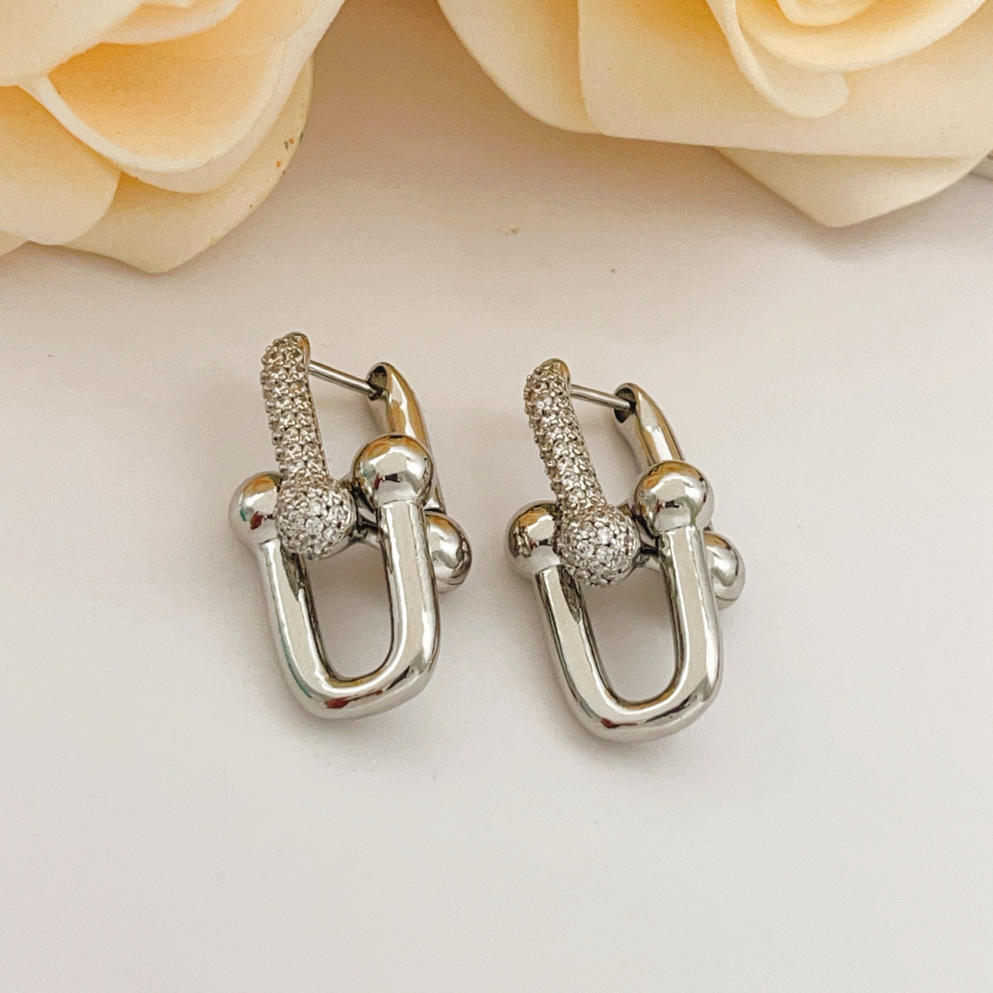 Tiffany Co HardWear earrings silver-toned metal with clear pave diamonds 2 5cm drop length
