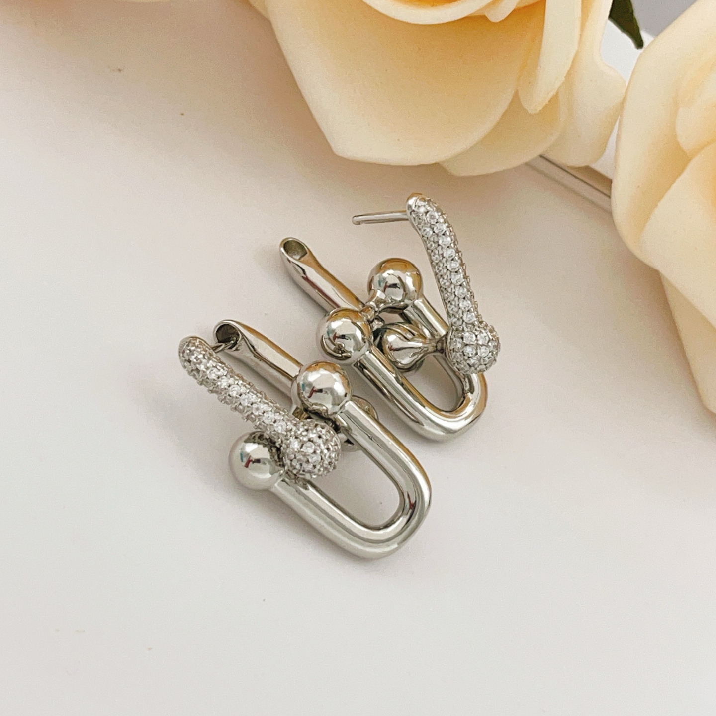 Tiffany Co HardWear earrings silver-toned metal with clear pave diamonds 2 5cm drop length