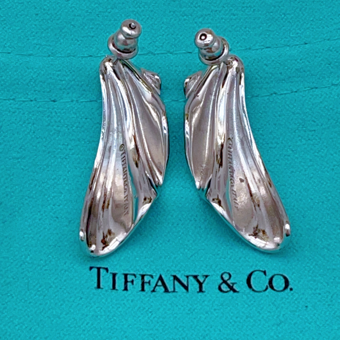 Tiffany Co Elsa Peretti High Tide earrings sterling silver 30mm drop length