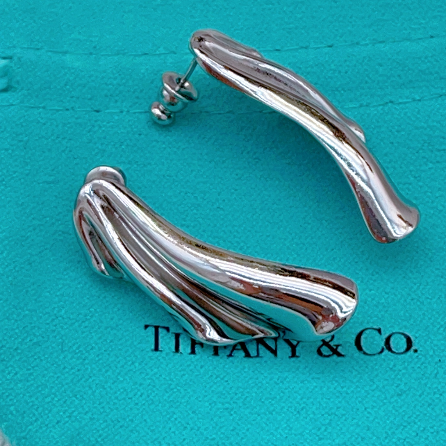 Tiffany Co Elsa Peretti High Tide earrings sterling silver 30mm drop length