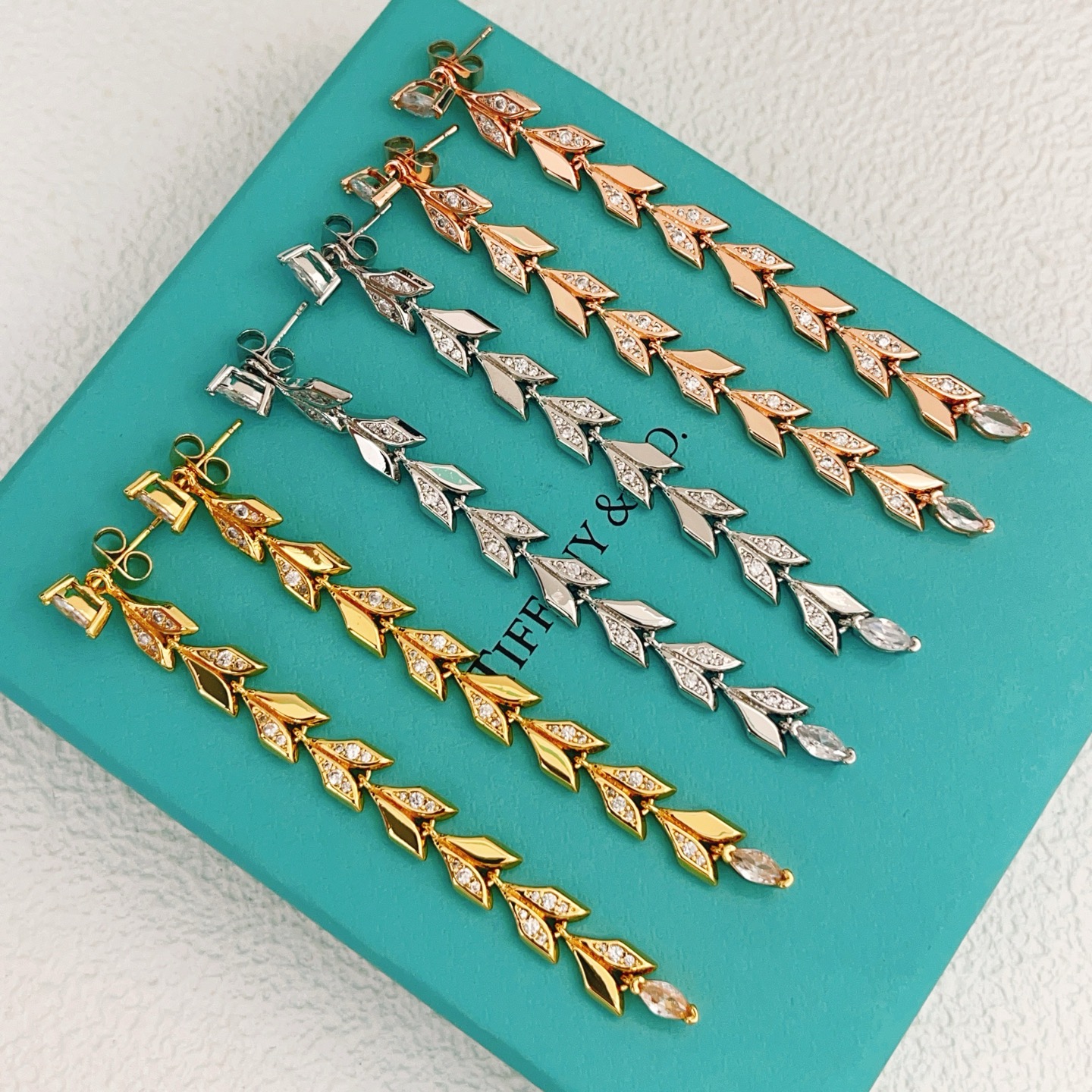 Tiffany Co Victoria Vine Drop Earrings earrings 18k rose gold with clear diamonds 6 5cm length