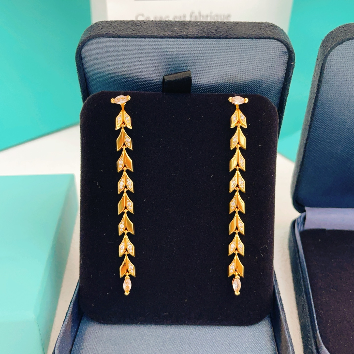 Tiffany Co Victoria Vine Drop Earrings earrings 18k yellow gold with clear diamond gemstones 6 5cm drop length