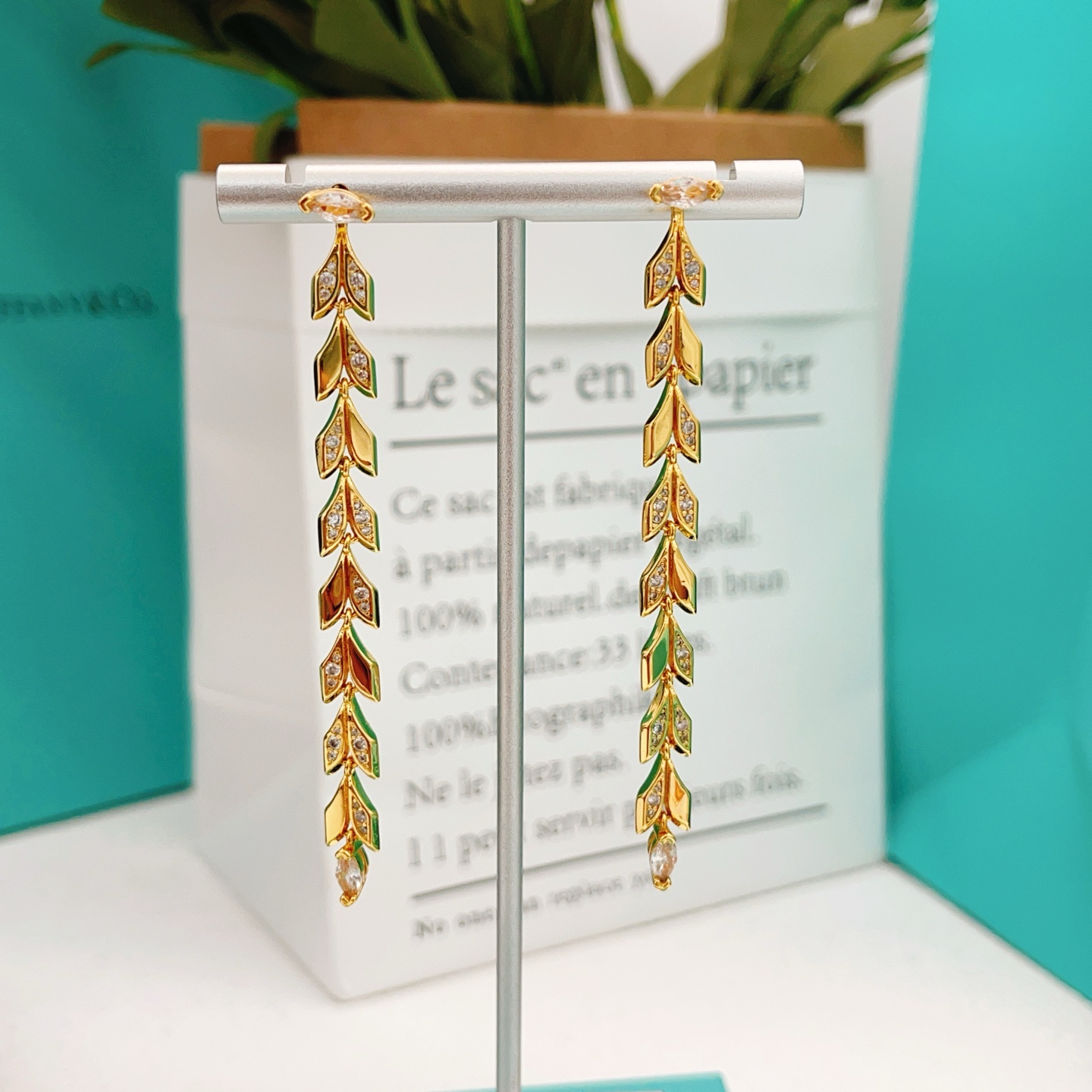 Tiffany Co Victoria Vine Drop Earrings earrings 18k yellow gold with clear diamond gemstones 6 5cm drop length