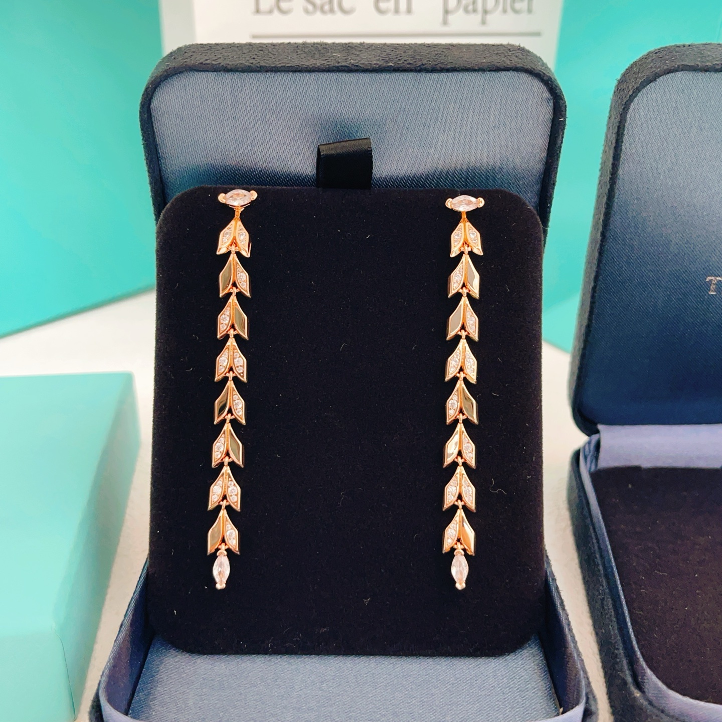 Tiffany Co Victoria Vine Drop Earrings earrings 18k rose gold with clear diamonds 6 5cm length