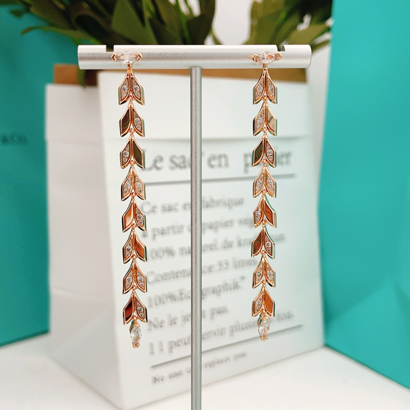 Tiffany Co Victoria Vine Drop Earrings earrings 18k rose gold with clear diamonds 6 5cm length