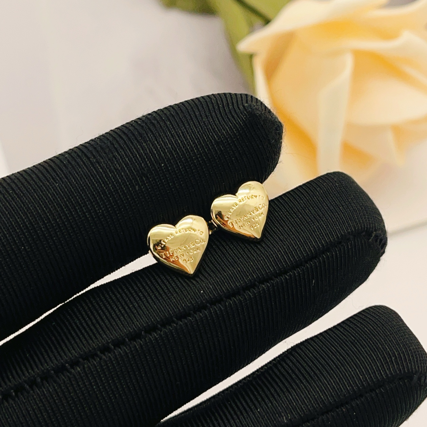 Tiffany Co Return to Tiffany Mini Heart earrings gold-toned metal no accent stones 8mm stud diameter