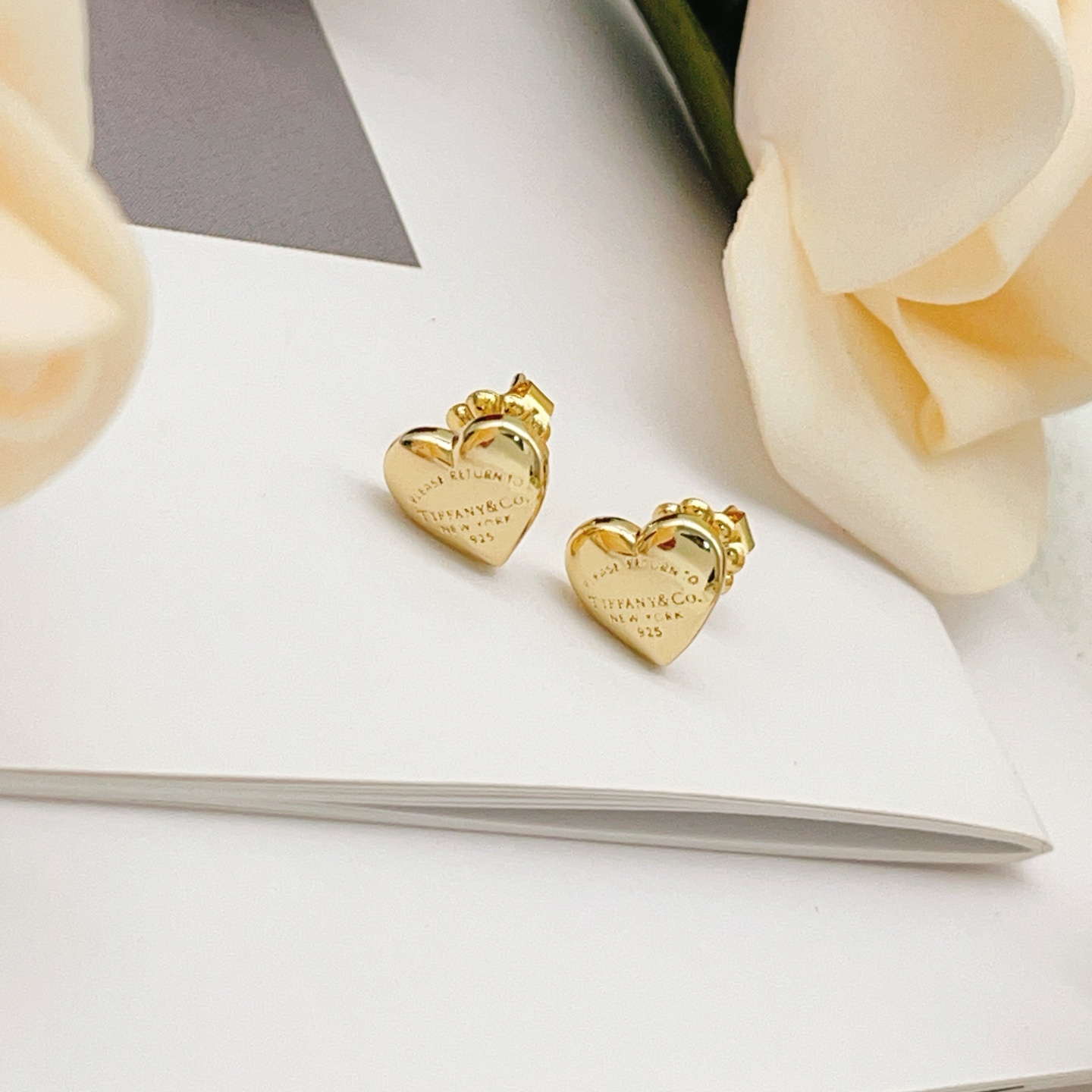 Tiffany Co Return to Tiffany Mini Heart earrings gold-toned metal no accent stones 8mm stud diameter