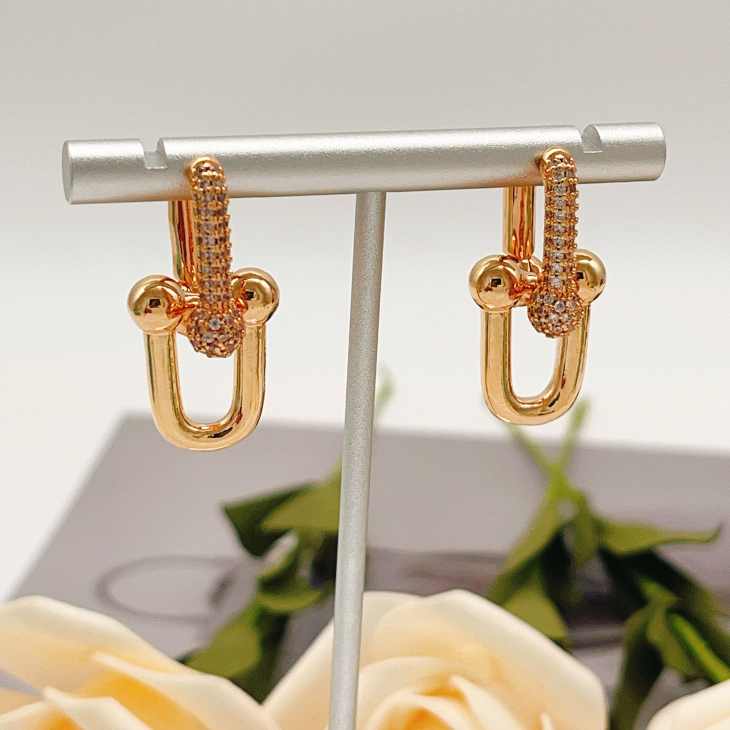 Tiffany Co Tiffany HardWear earrings 18k rose gold with pave set clear diamonds 2 2cm length