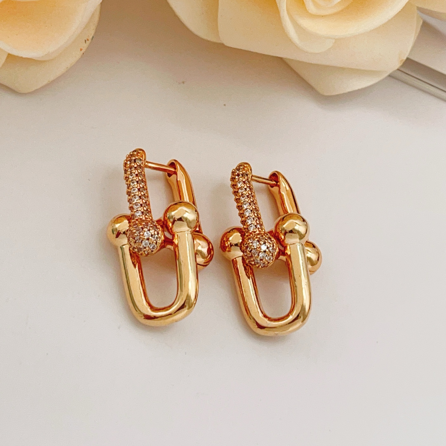 Tiffany Co Tiffany HardWear earrings 18k rose gold with pave set clear diamonds 2 2cm length