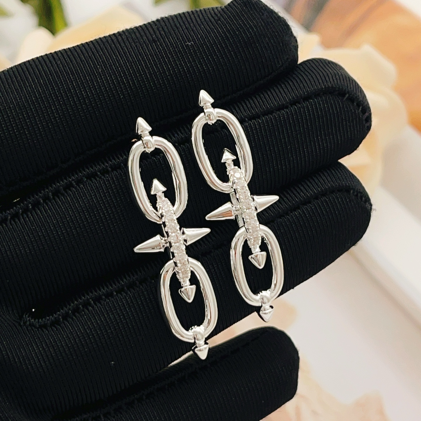 Tiffany Co Titan by Pharrell Williams Double Link Drop Earrings earrings sterling silver with clear diamond pave accents 4 5cm drop length