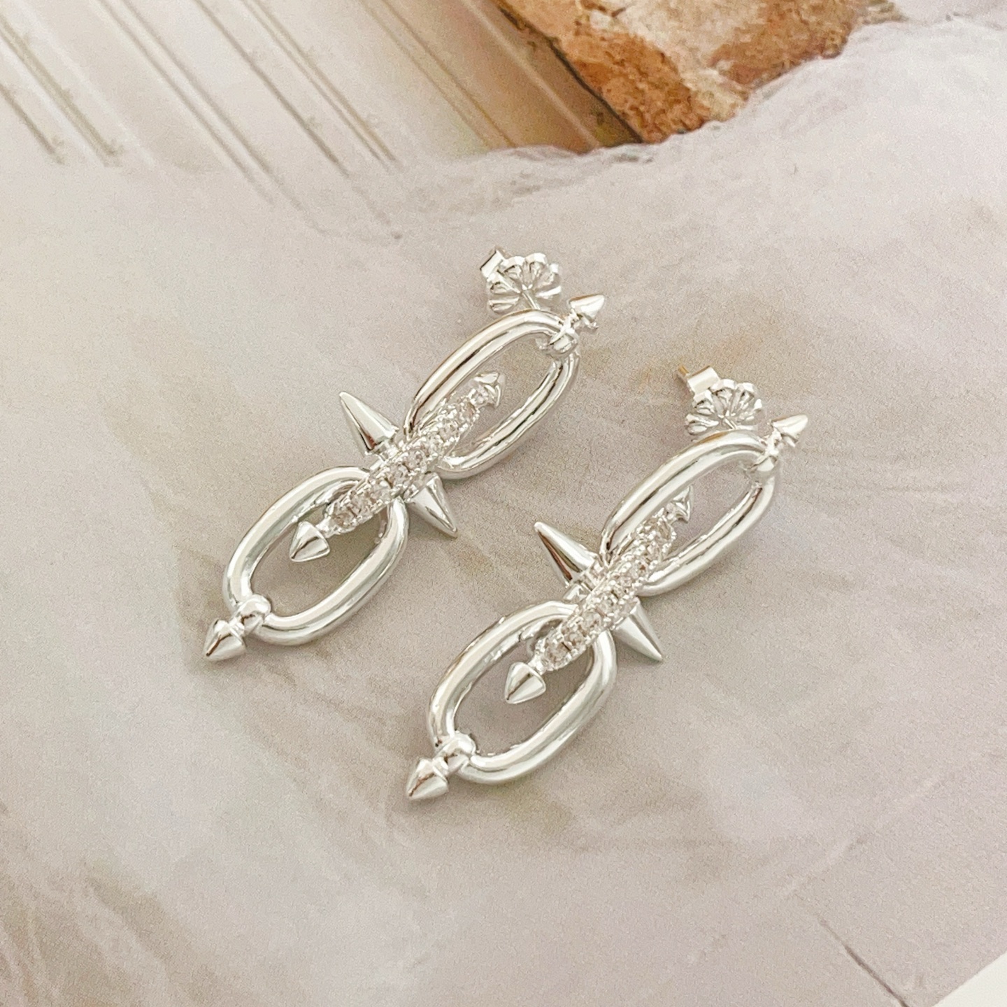 Tiffany Co Titan by Pharrell Williams Double Link Drop Earrings earrings sterling silver with clear diamond pave accents 4 5cm drop length