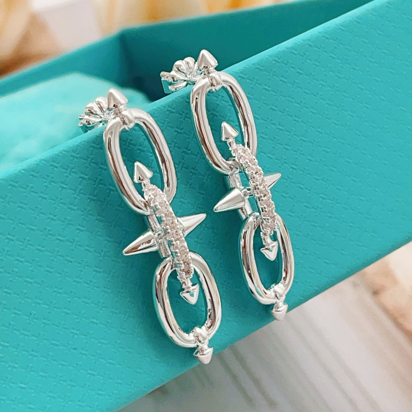 Tiffany Co Titan by Pharrell Williams Double Link Drop Earrings earrings sterling silver with clear diamond pave accents 4 5cm drop length