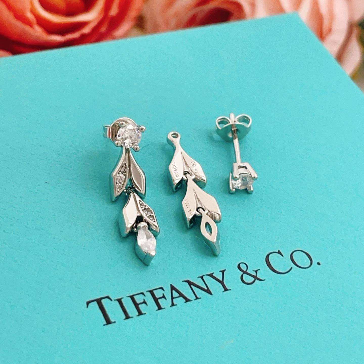 Tiffany Co Victoria Vine Drop Earrings earrings sterling silver with clear faceted gemstones 2 5cm drop length