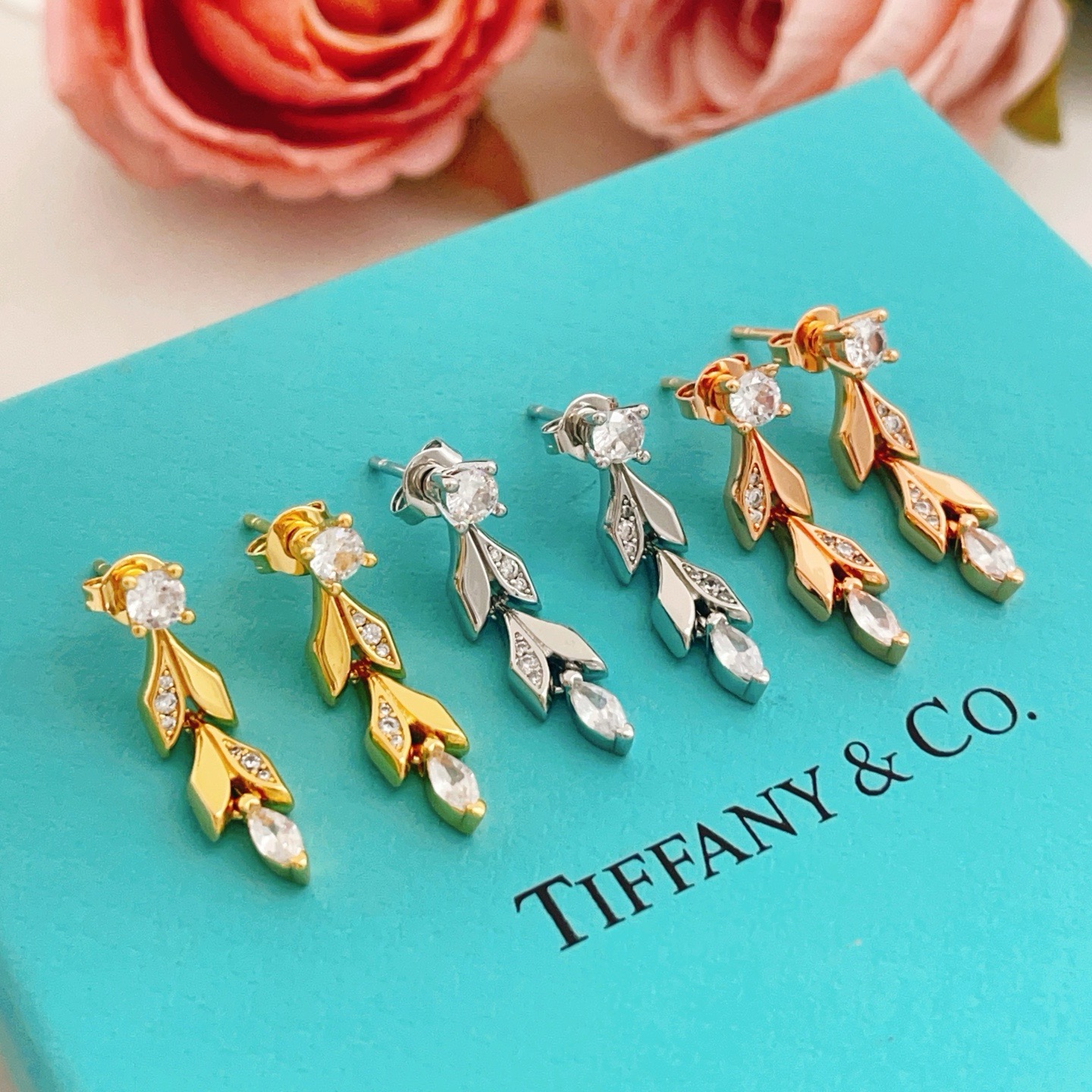 Tiffany Co Victoria Vine Drop Earrings earrings sterling silver with clear faceted gemstones 2 5cm drop length