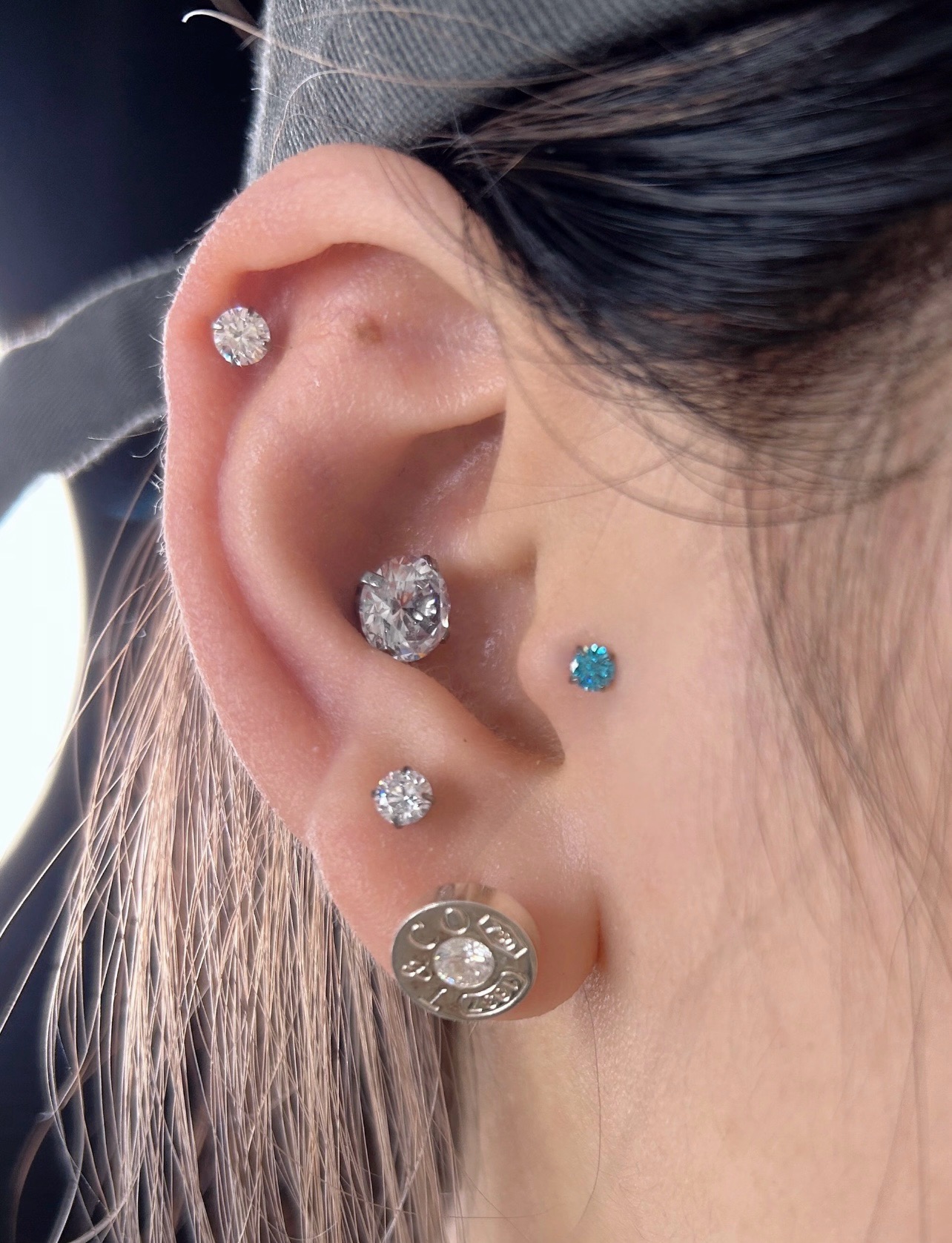 Tiffany Co 1837 earrings 18k white gold clear diamond 8mm stud diameter