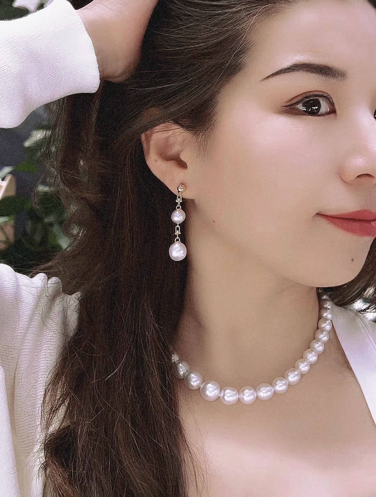 Tiffany Co HardWear Pearl Link Drop earrings silver-toned metal with white freshwater pearls 4 5cm drop length
