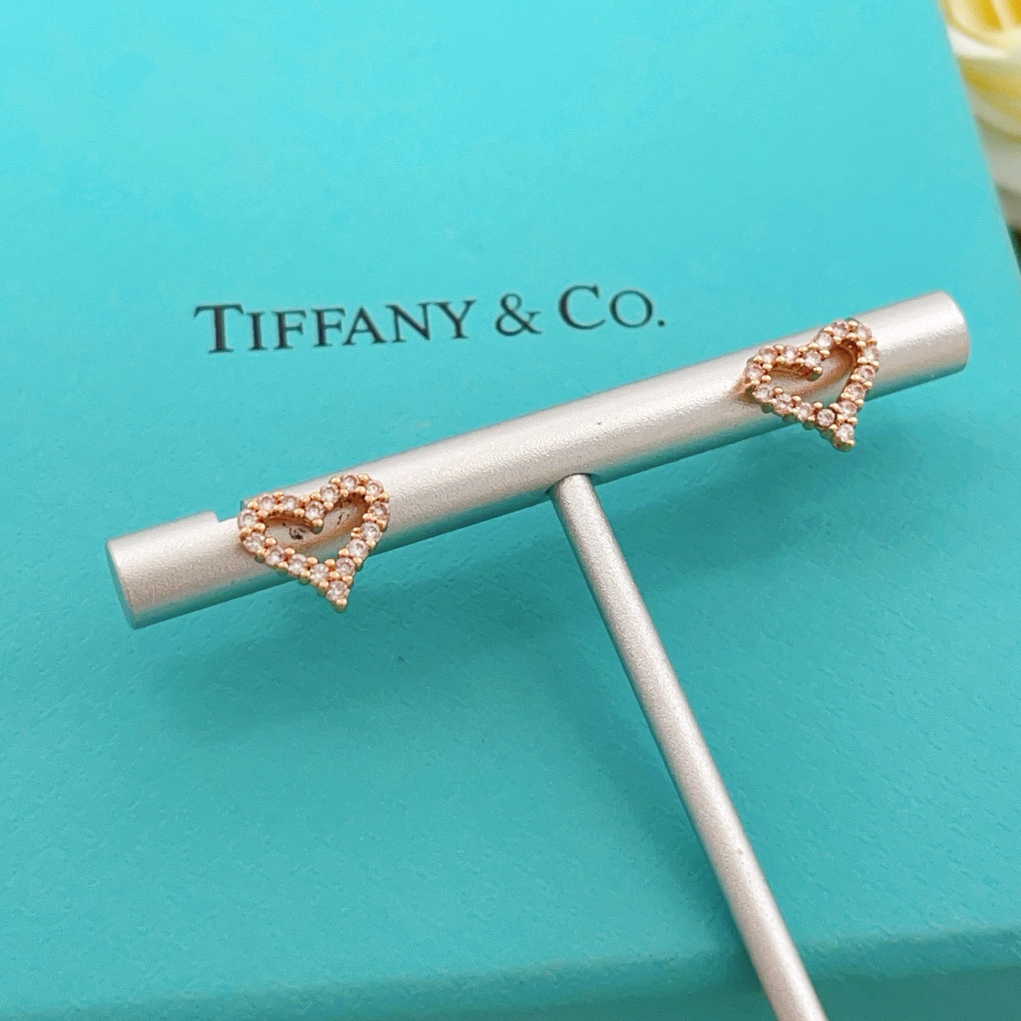 Tiffany Skeleton ZP Heart Stud Earrings earrings Available in yellow gold rose gold and silver-toned metal all set with clear faceted stones 8mm stud diameter