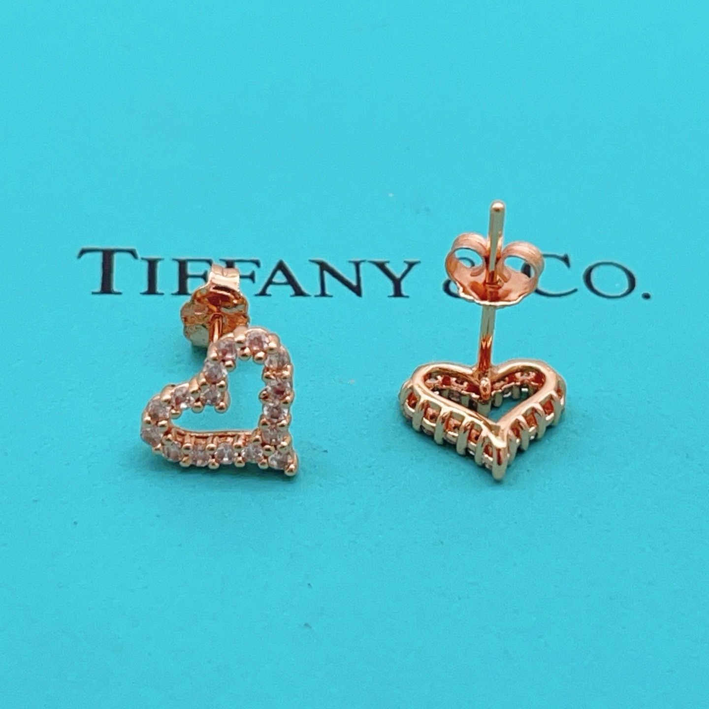 Tiffany Skeleton ZP Heart Stud Earrings earrings Available in yellow gold rose gold and silver-toned metal all set with clear faceted stones 8mm stud diameter