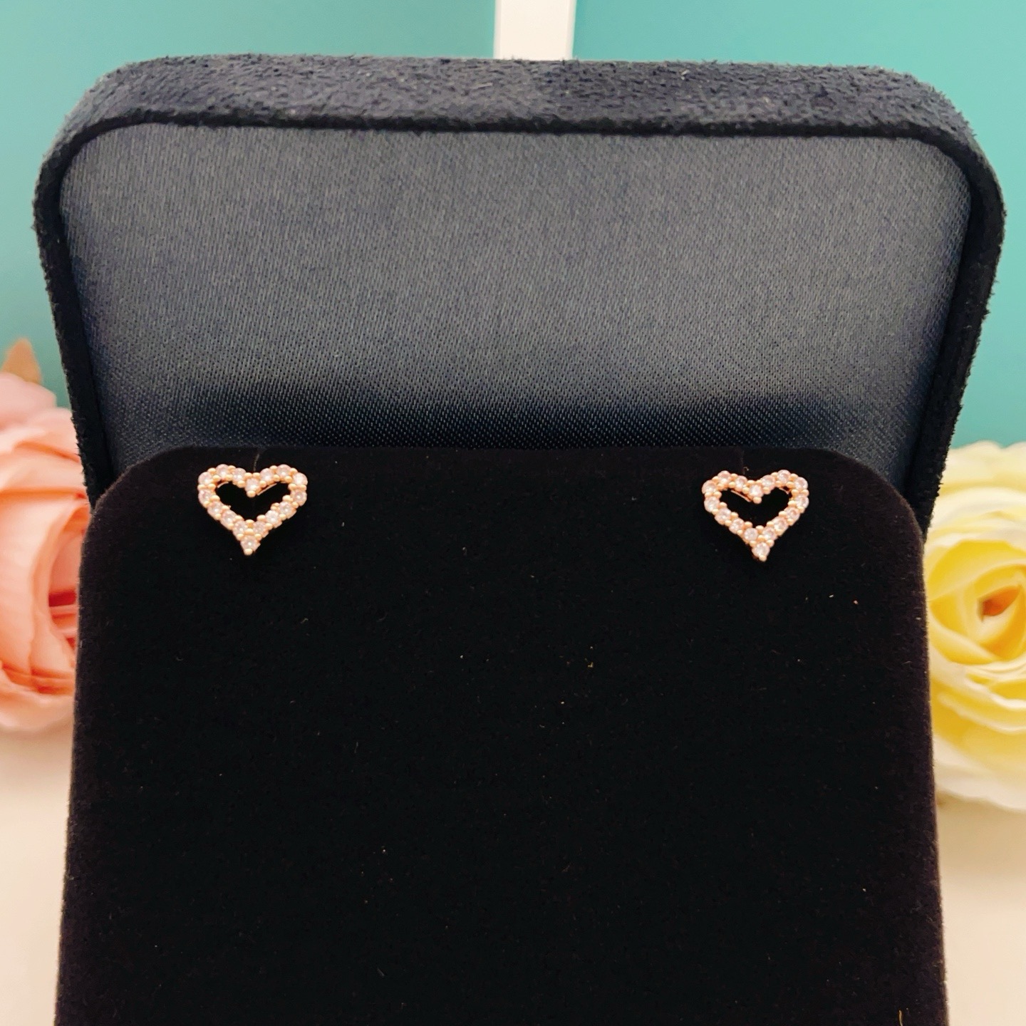 Tiffany Skeleton ZP Heart Stud Earrings earrings Available in yellow gold rose gold and silver-toned metal all set with clear faceted stones 8mm stud diameter