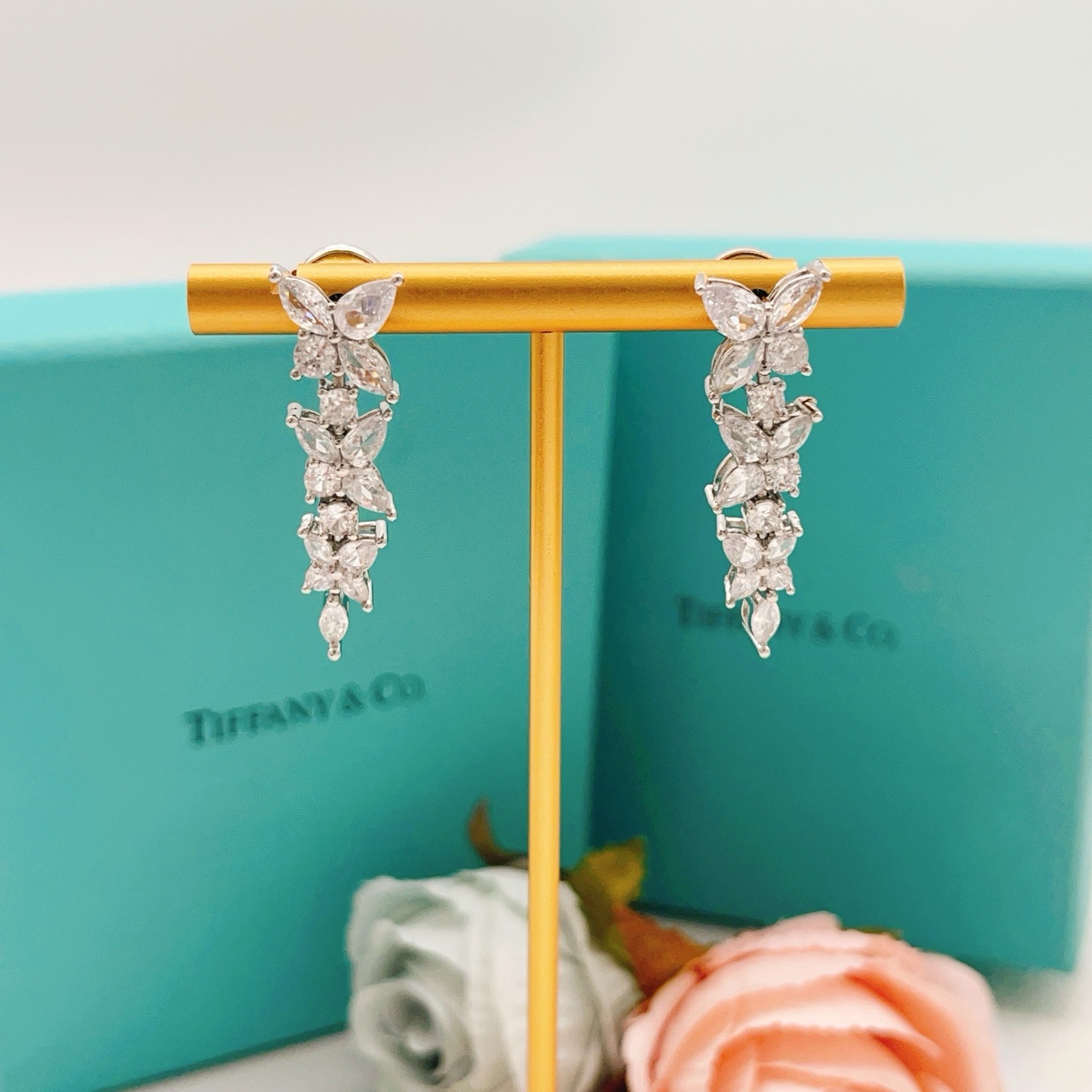 Tiffany Co Victoria Diamond Cluster Drop Earrings earrings silver-toned platinum metal with clear white diamonds 3cm drop length