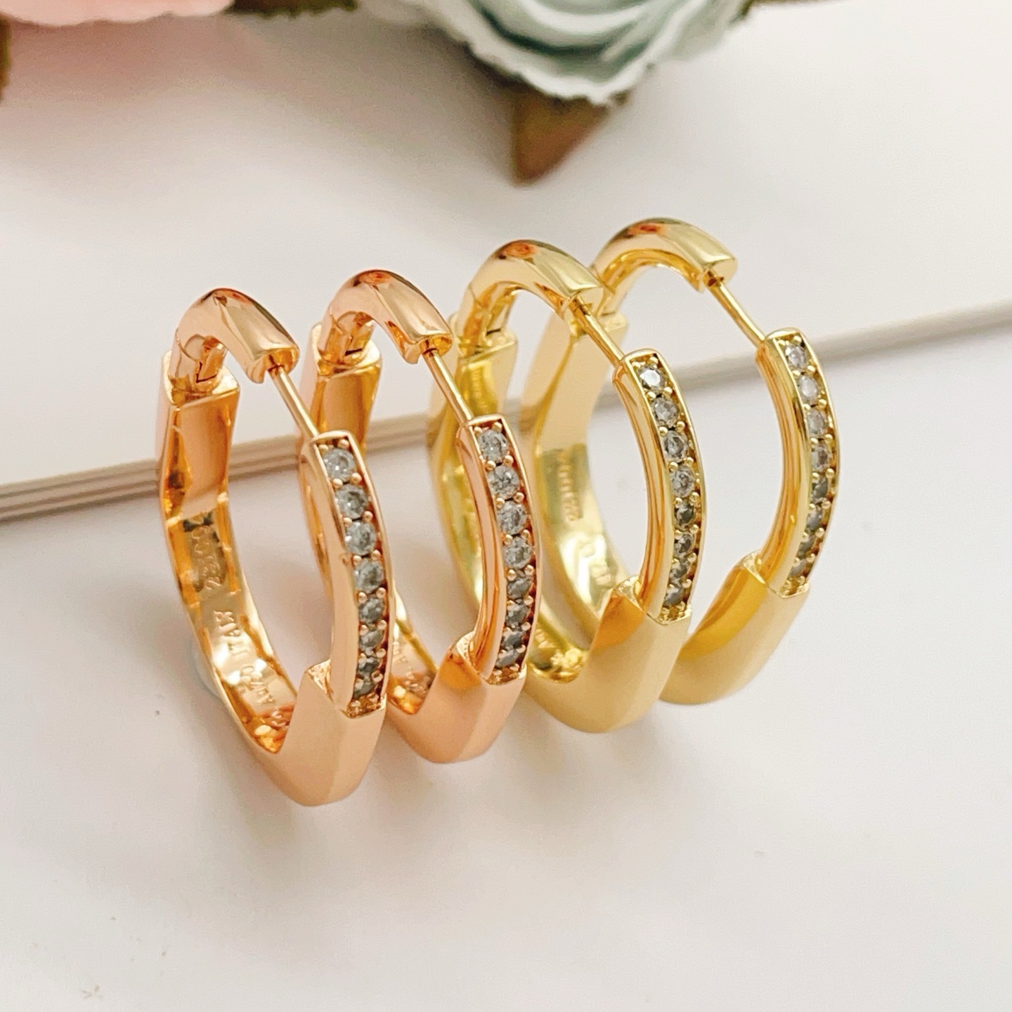 Tiffany Lock earrings 18k rose gold with clear diamond accents 20mm outer diameter
