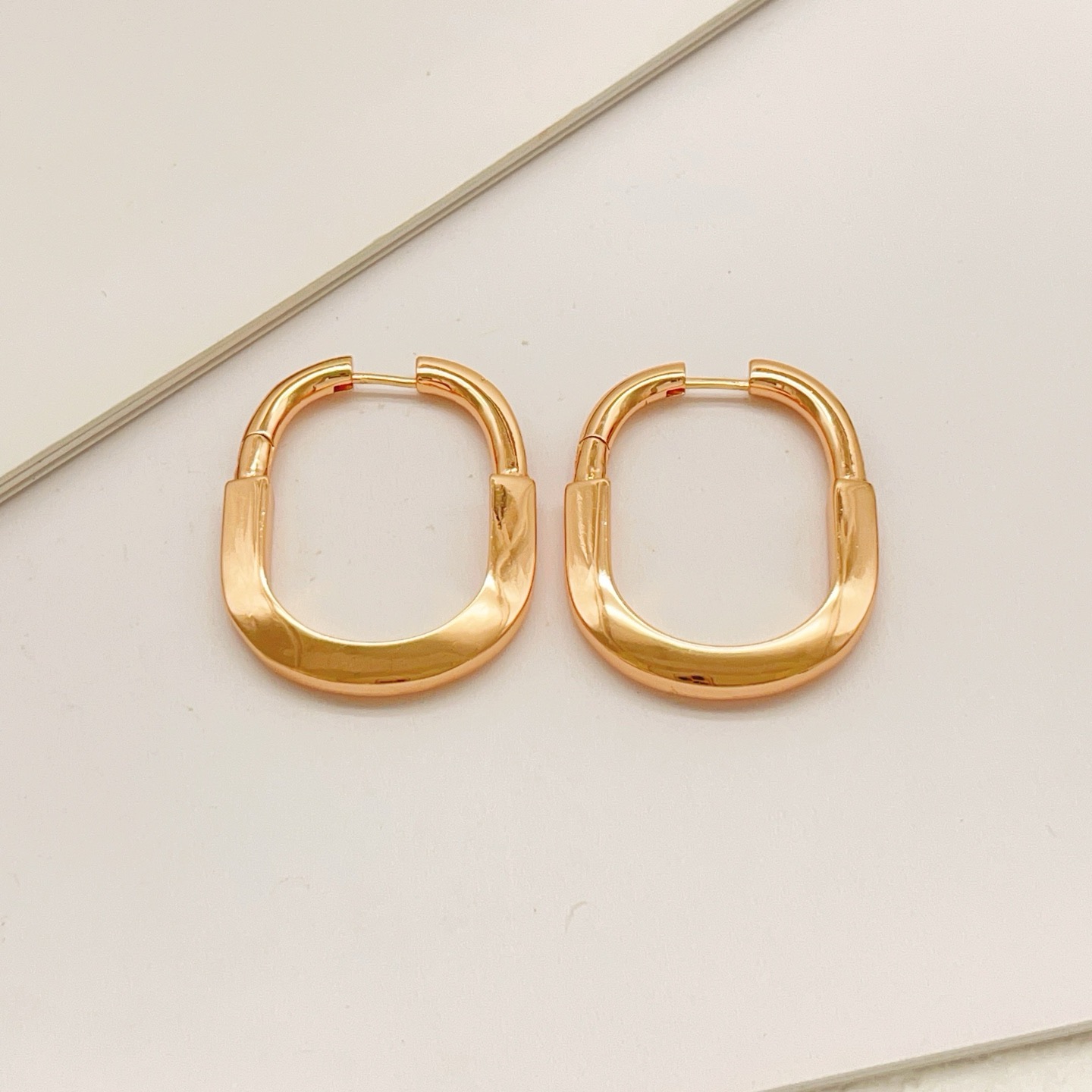 Tiffany Lock earrings 18k rose gold with clear diamond accents 20mm outer diameter