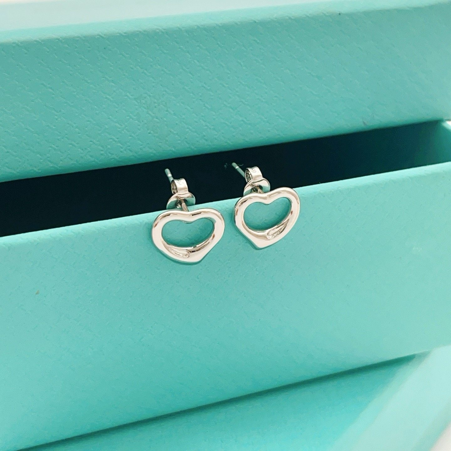 Tiffany Co Open Heart earrings sterling silver 11mm