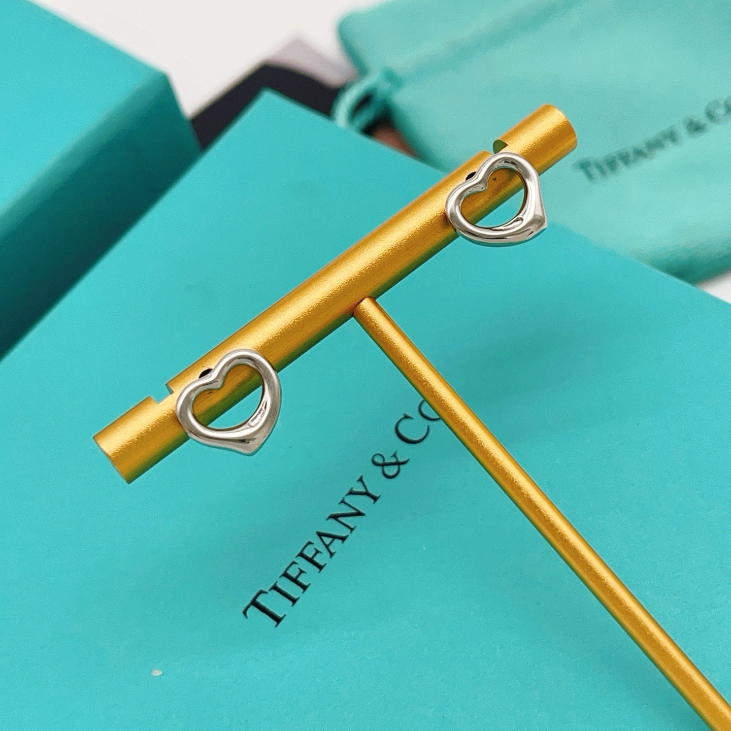 Tiffany Co Open Heart earrings sterling silver 11mm