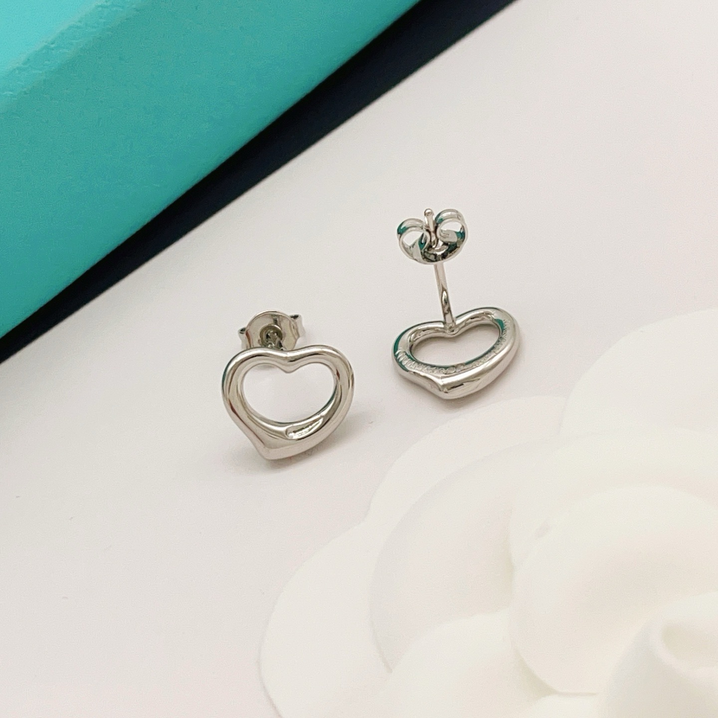 Tiffany Co Open Heart earrings sterling silver 11mm