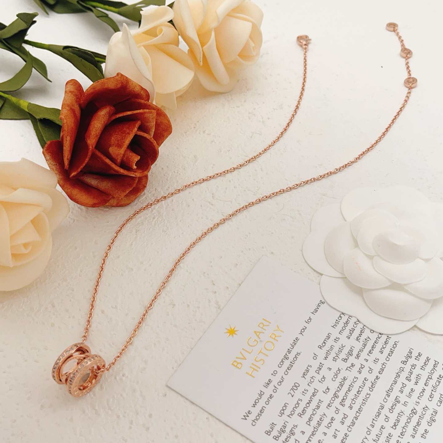 Bvlgari B zero1 necklace Rose gold with clear diamond accents 40-45cm adjustable