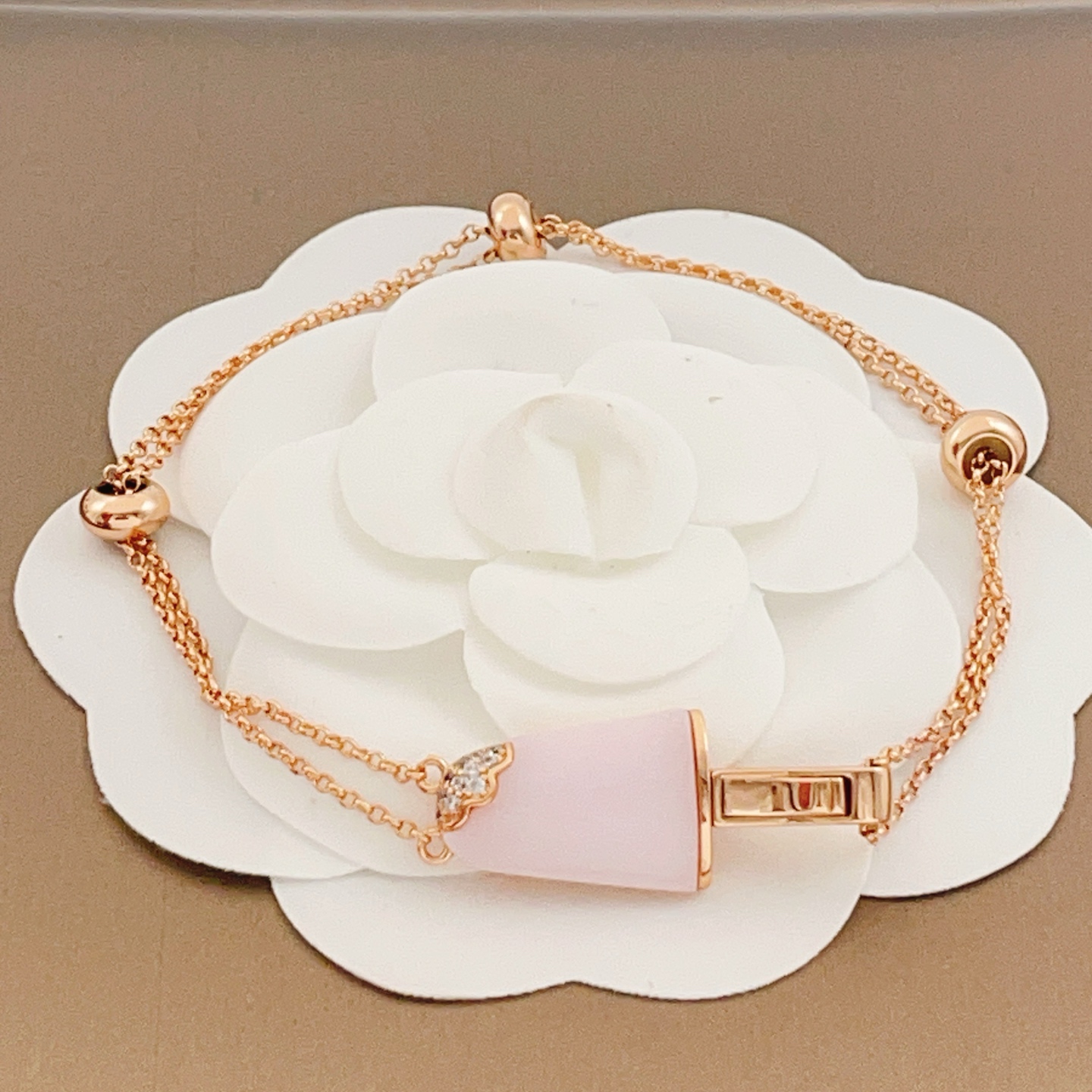 Bvlgari BVLGARIBvlgari Gelato Ice Cream bracelet rose gold metal with pink opal stone and diamond accents adjustable 16-19cm