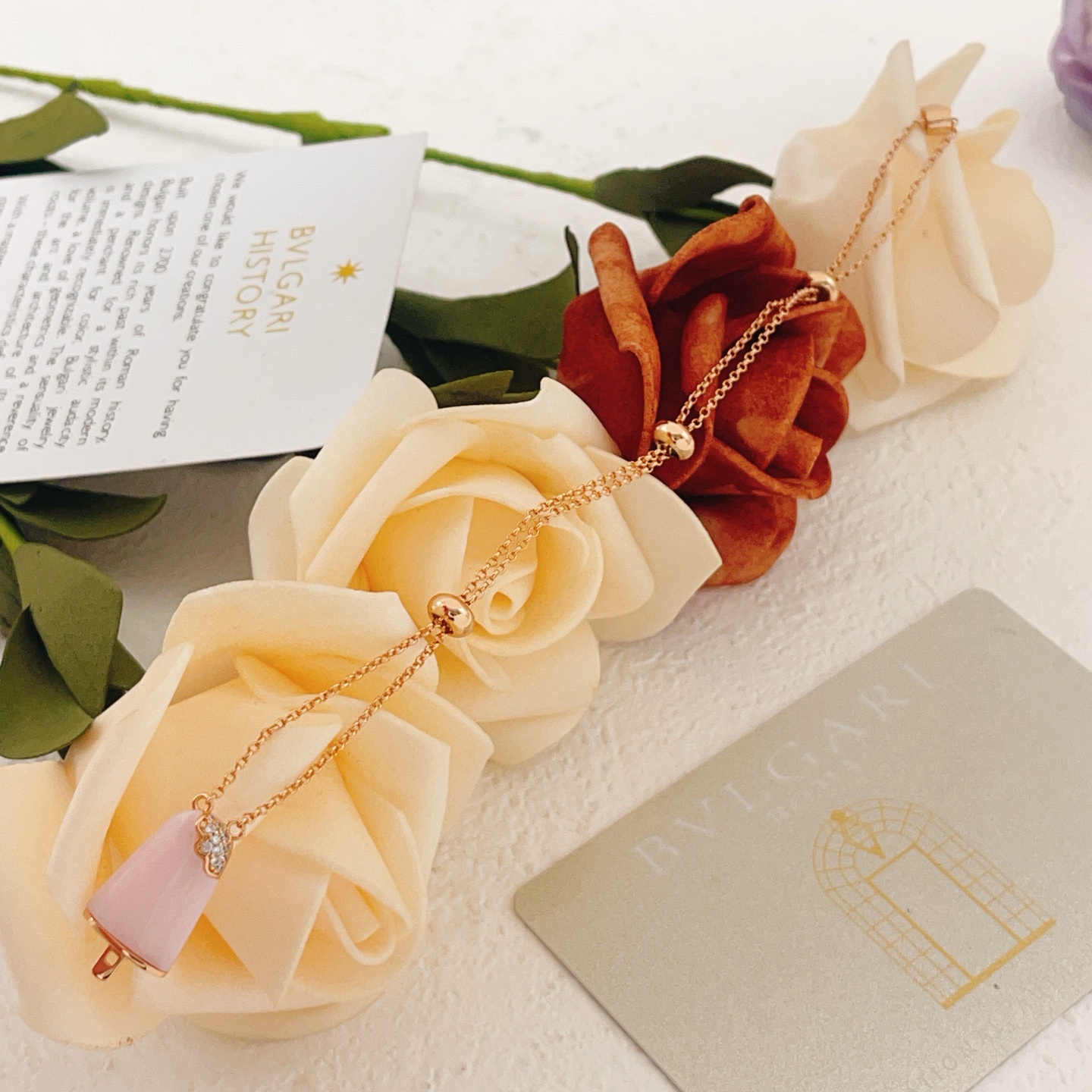 Bvlgari BVLGARIBvlgari Gelato Ice Cream bracelet rose gold metal with pink opal stone and diamond accents adjustable 16-19cm