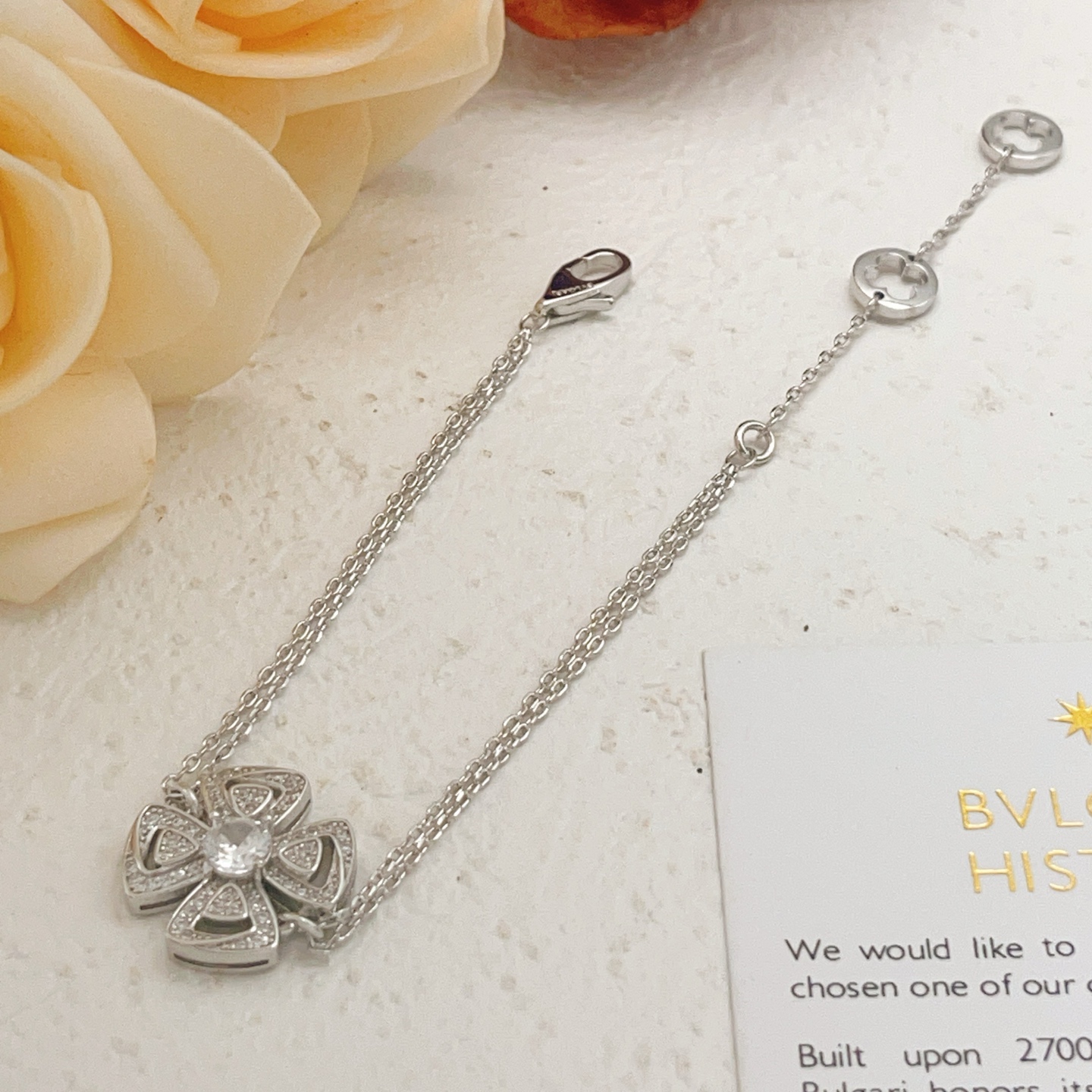 Bvlgari Fiorever bracelet silver-toned white gold with clear diamonds 16-19cm adjustable